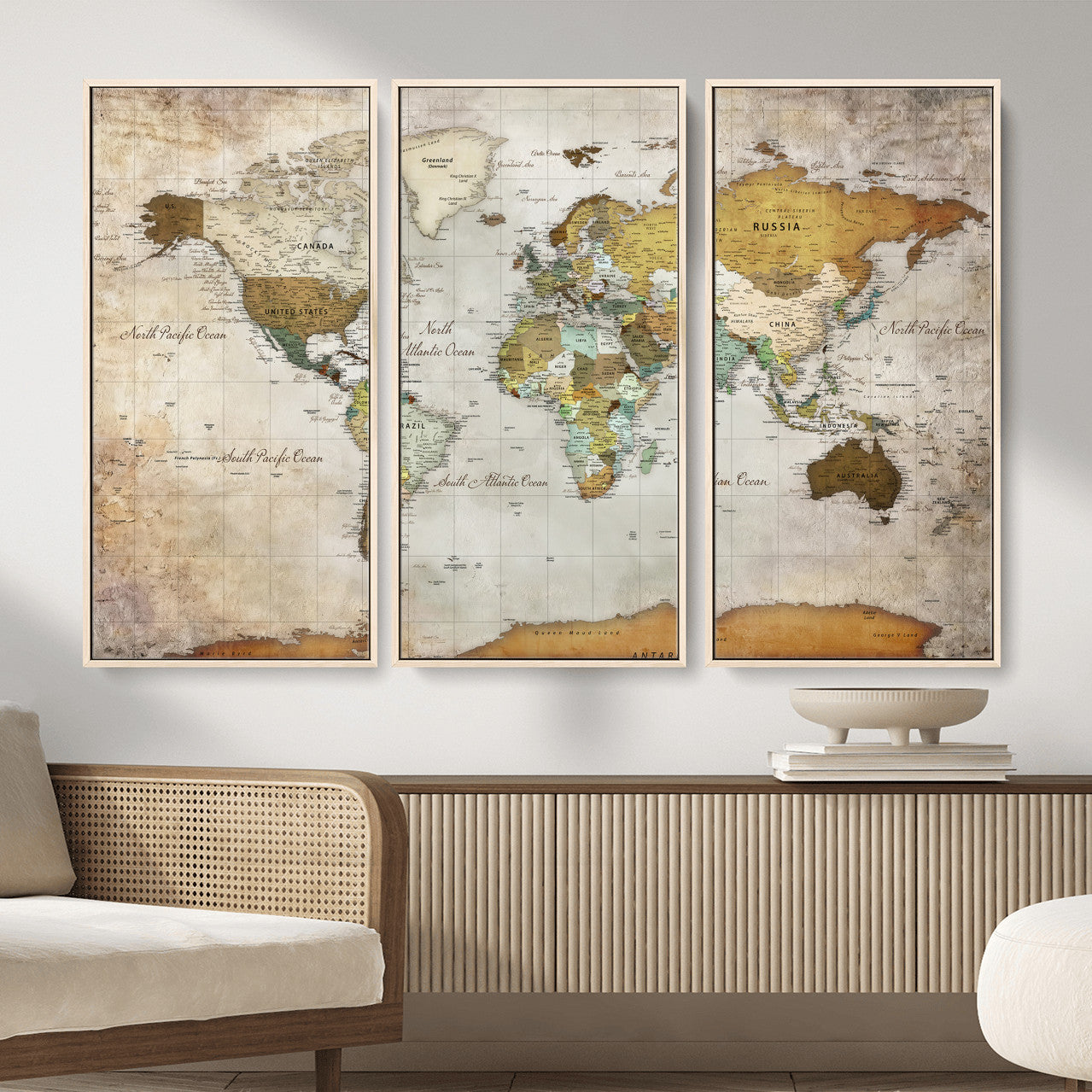 86108417-MGV-CV-36X24 - World Map Wall Art Canvas Print, Modern Decorative Framed Map Artwork Prints for Living Room, Office, Bedroom Wall Decor