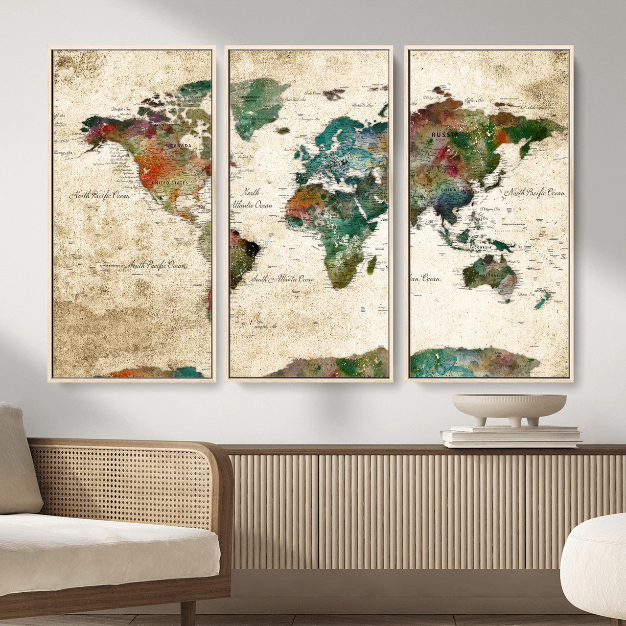 87544591-MGV-CV-36X24 - World Map Wall Art Canvas Print, Modern Decorative Framed Map Artwork Prints for Living Room, Office, Bedroom Wall Decor
