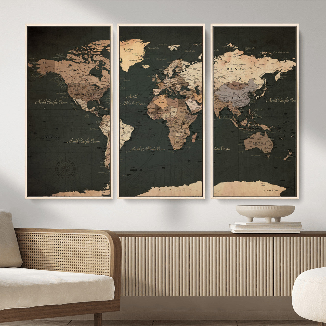 62059333-MGV-CV-36X24 - World Map Wall Art Canvas Print, Modern Decorative Framed Map Artwork Prints for Living Room, Office, Bedroom Wall Decor