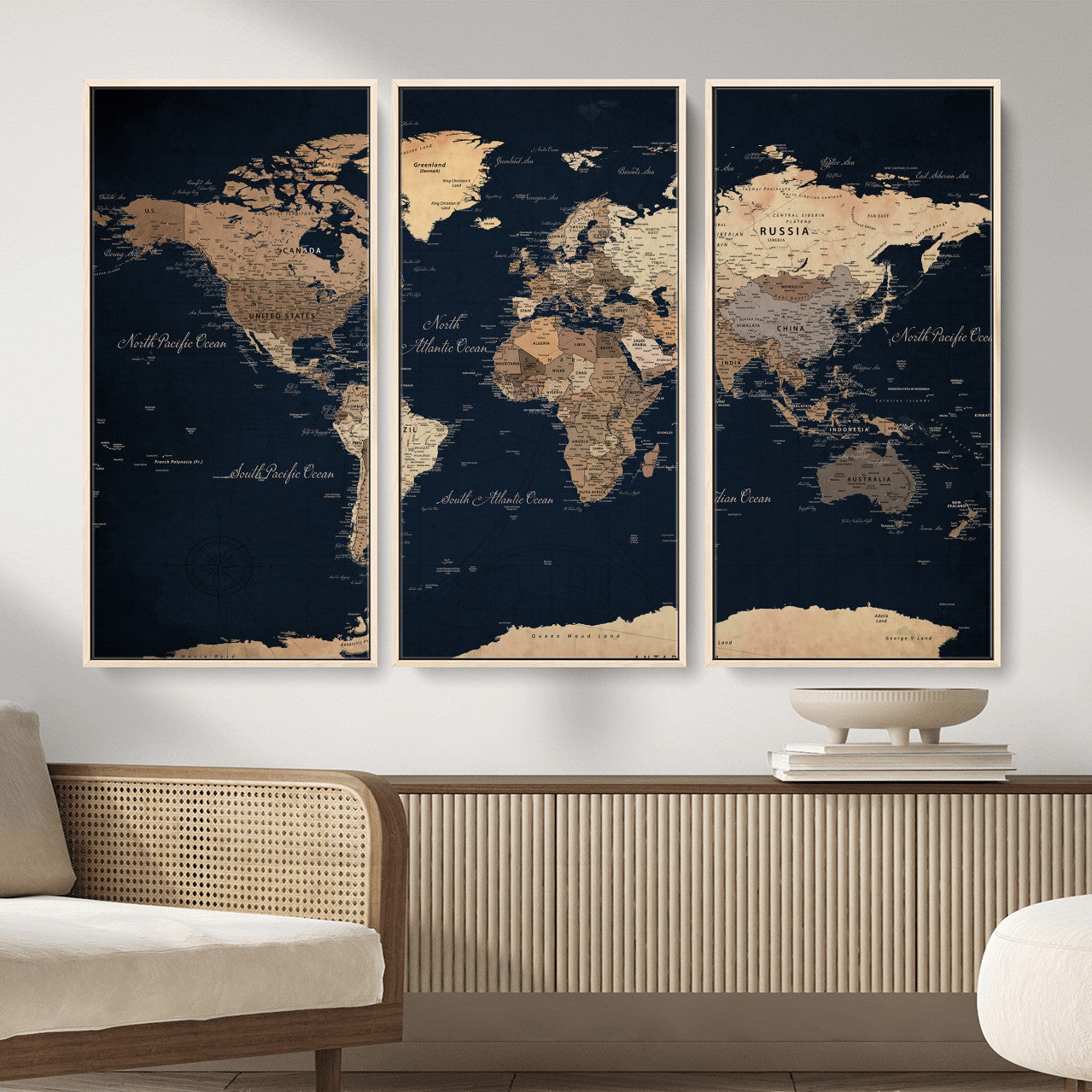 53971530-MGV-CV-36X24 - World Map Wall Art Canvas Print, Modern Decorative Framed Map Artwork Prints for Living Room, Office, Bedroom Wall Decor