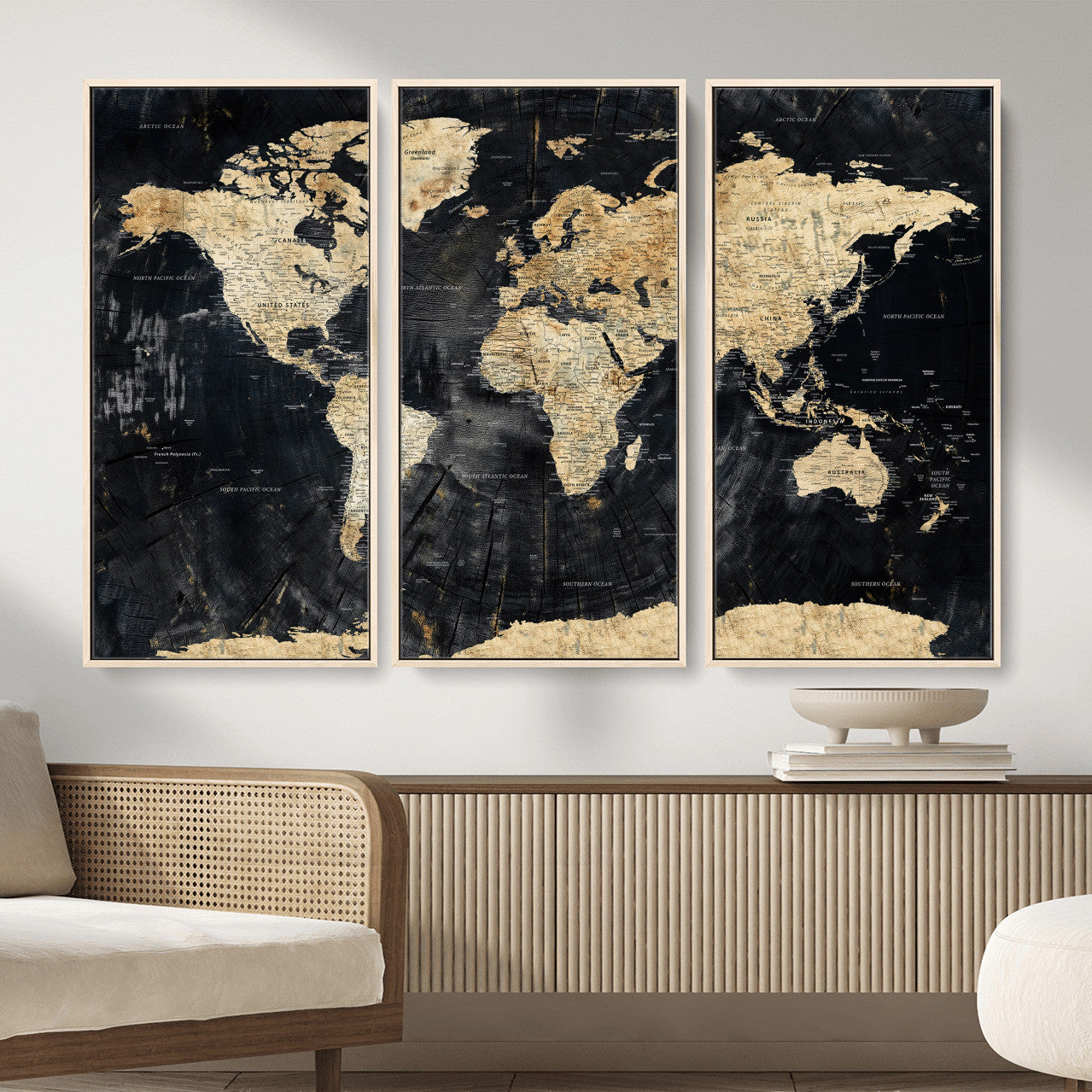 45535041-MGV-CV-36X24 - World Map Wall Art Canvas Print, Modern Decorative Framed Map Artwork Prints for Living Room, Office, Bedroom Wall Decor