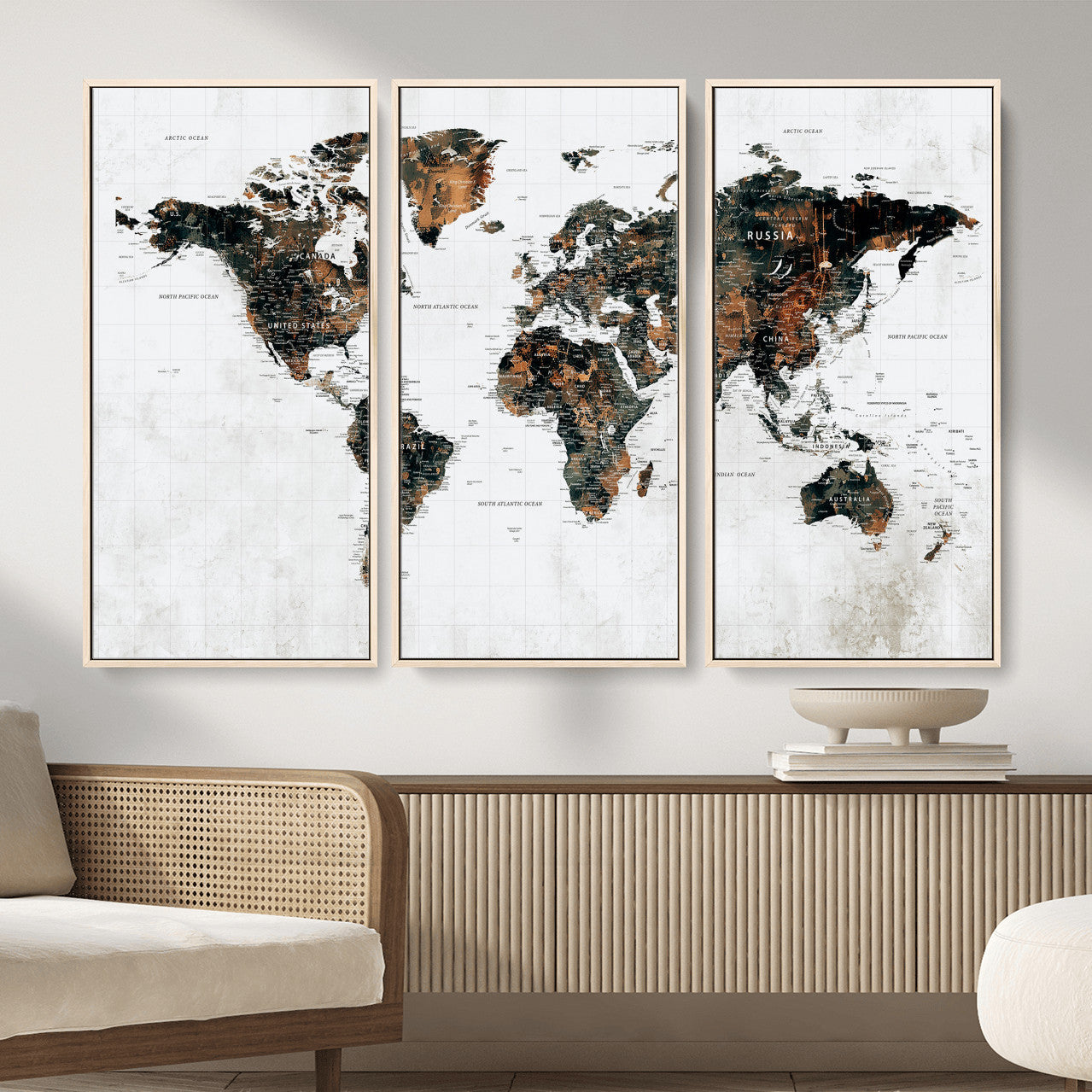 60008766-MGV-CV-36X24 - World Map Wall Art Canvas Print, Modern Decorative Framed Map Artwork Prints for Living Room, Office, Bedroom Wall Decor