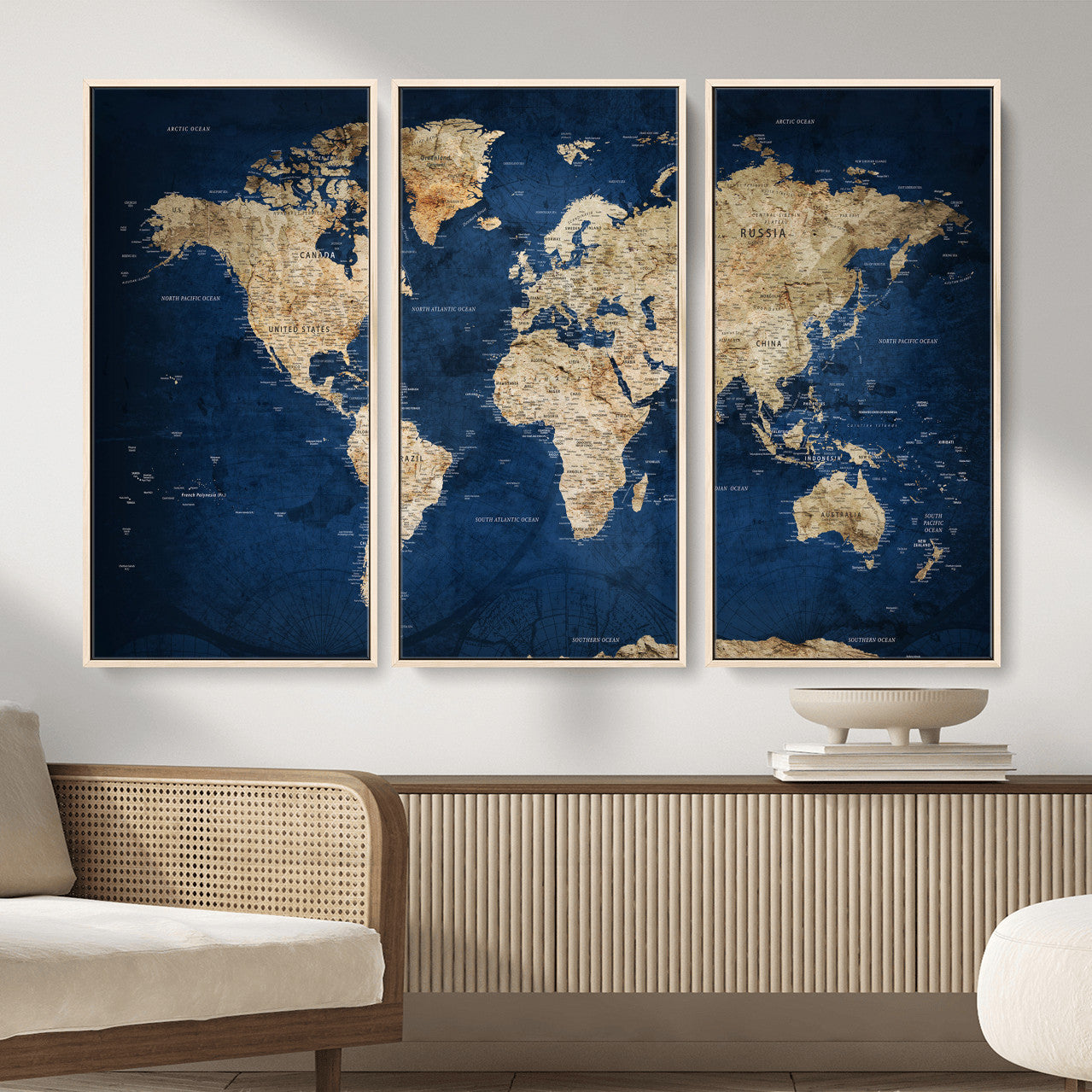 57503519-MGV-CV-36X24 - World Map Wall Art Canvas Print, Modern Decorative Framed Map Artwork Prints for Living Room, Office, Bedroom Wall Decor