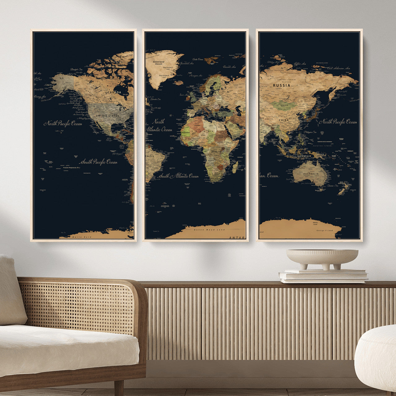 94449133-MGV-CV-36X24 - World Map Wall Art Canvas Print, Modern Decorative Framed Map Artwork Prints for Living Room, Office, Bedroom Wall Decor