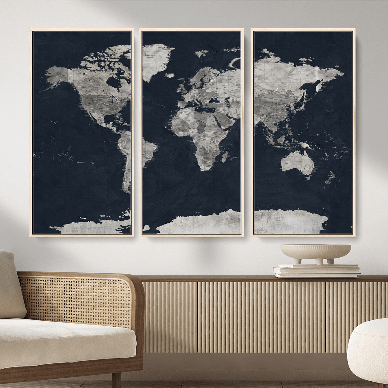 53886659-MGV-CV-36X24 - World Map Wall Art Canvas Print, Modern Decorative Framed Map Artwork Prints for Living Room, Office, Bedroom Wall Decor