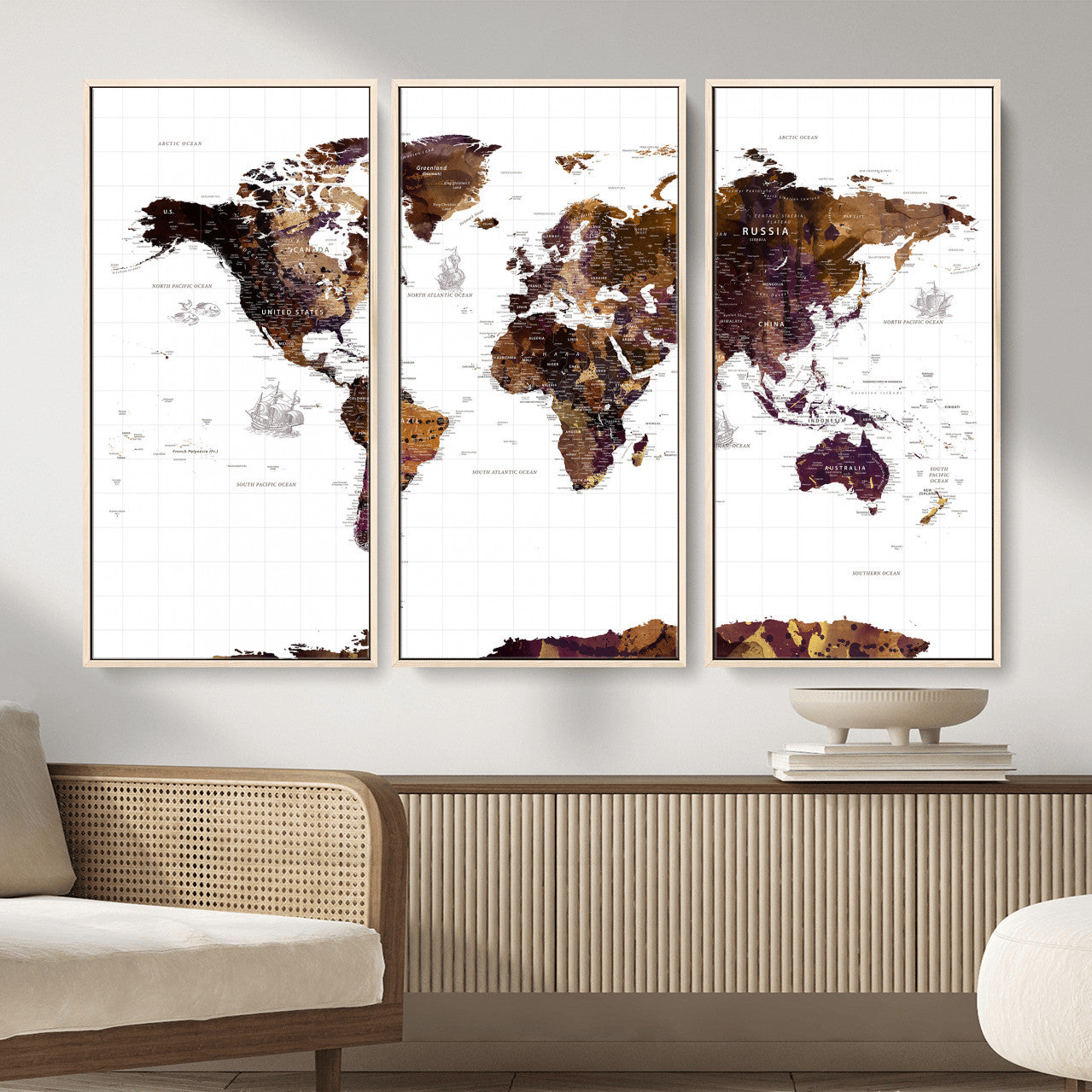 34792695-MGV-CV-36X24 - World Map Wall Art Canvas Print, Modern Decorative Framed Map Artwork Prints for Living Room, Office, Bedroom Wall Decor