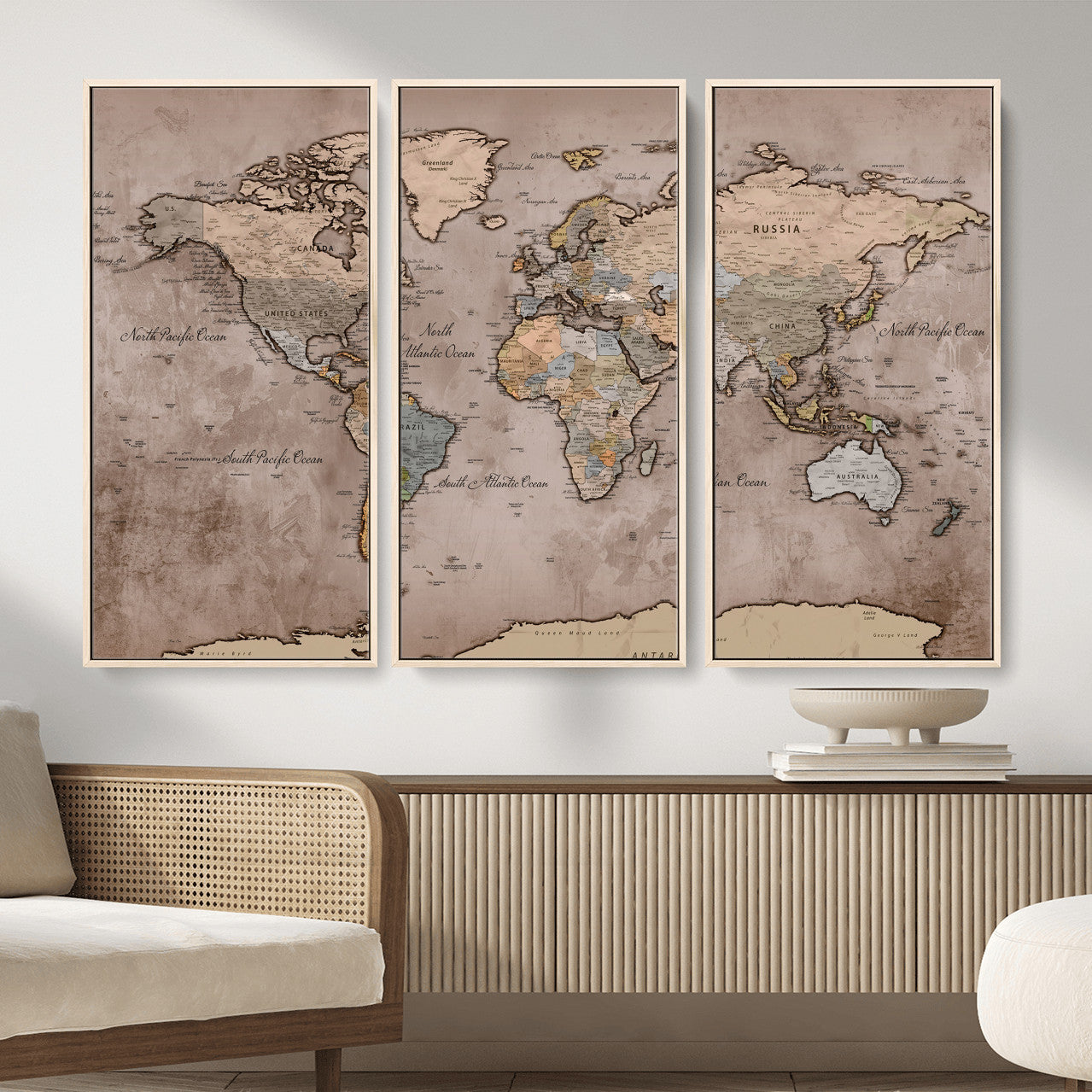91471273-MGV-CV-36X24 - World Map Wall Art Canvas Print, Modern Decorative Framed Map Artwork Prints for Living Room, Office, Bedroom Wall Decor