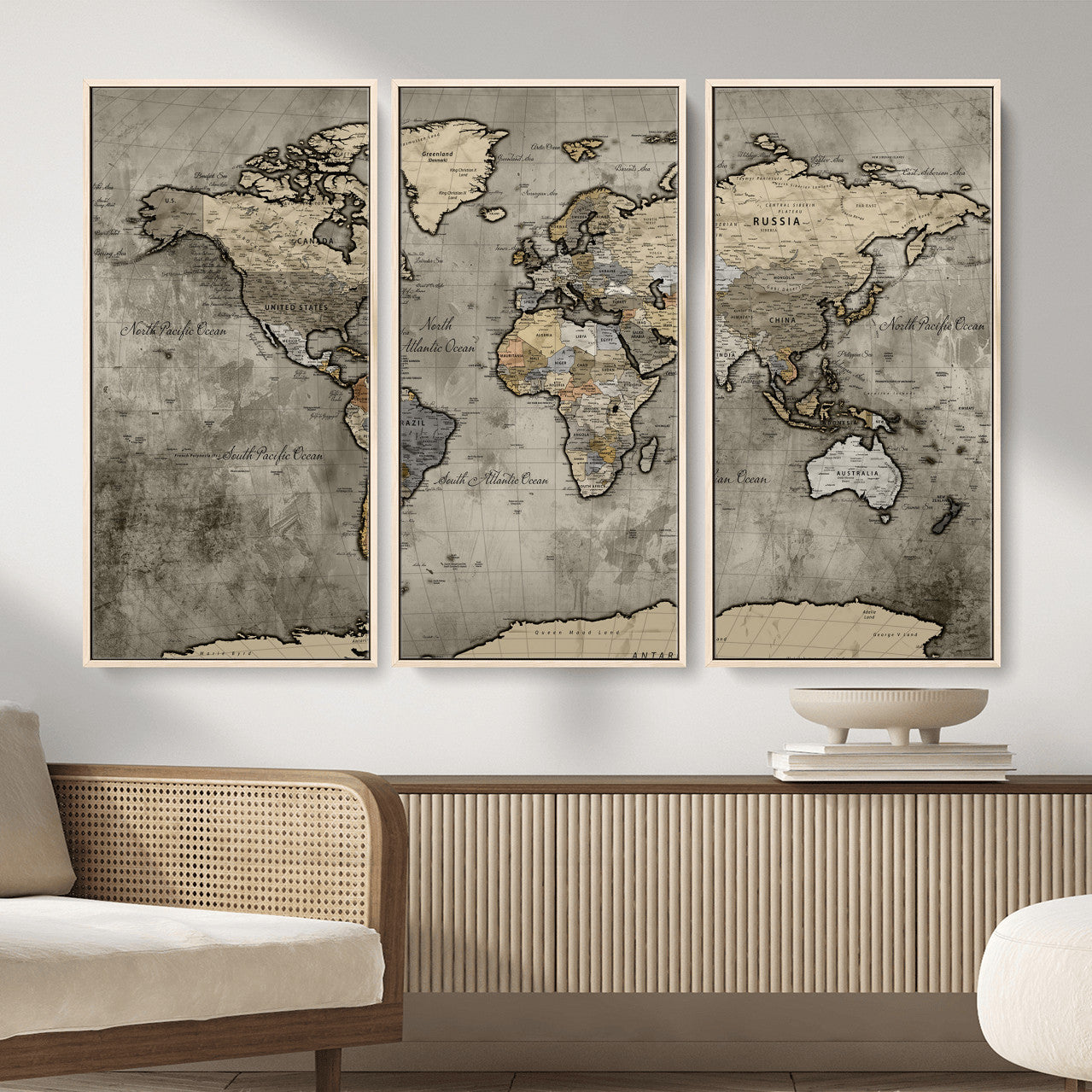 85218700-MGV-CV-36X24 - World Map Wall Art Canvas Print, Modern Decorative Framed Map Artwork Prints for Living Room, Office, Bedroom Wall Decor