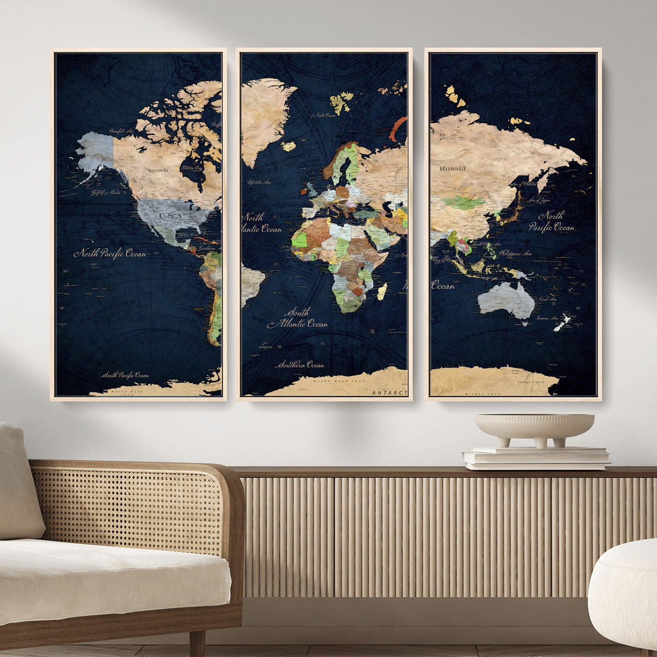 76603563-MGV-CV-36X24 - World Map Wall Art Canvas Print, Modern Decorative Framed Map Artwork Prints for Living Room, Office, Bedroom Wall Decor