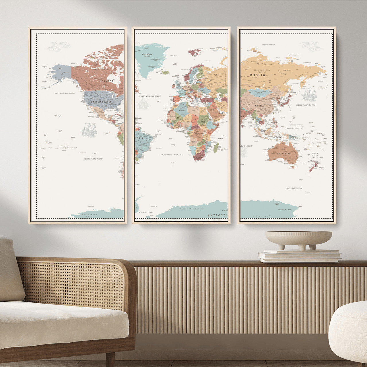63447567-MGV-CV-36X24 - World Map Wall Art Canvas Print, Modern Decorative Framed Map Artwork Prints for Living Room, Office, Bedroom Wall Decor