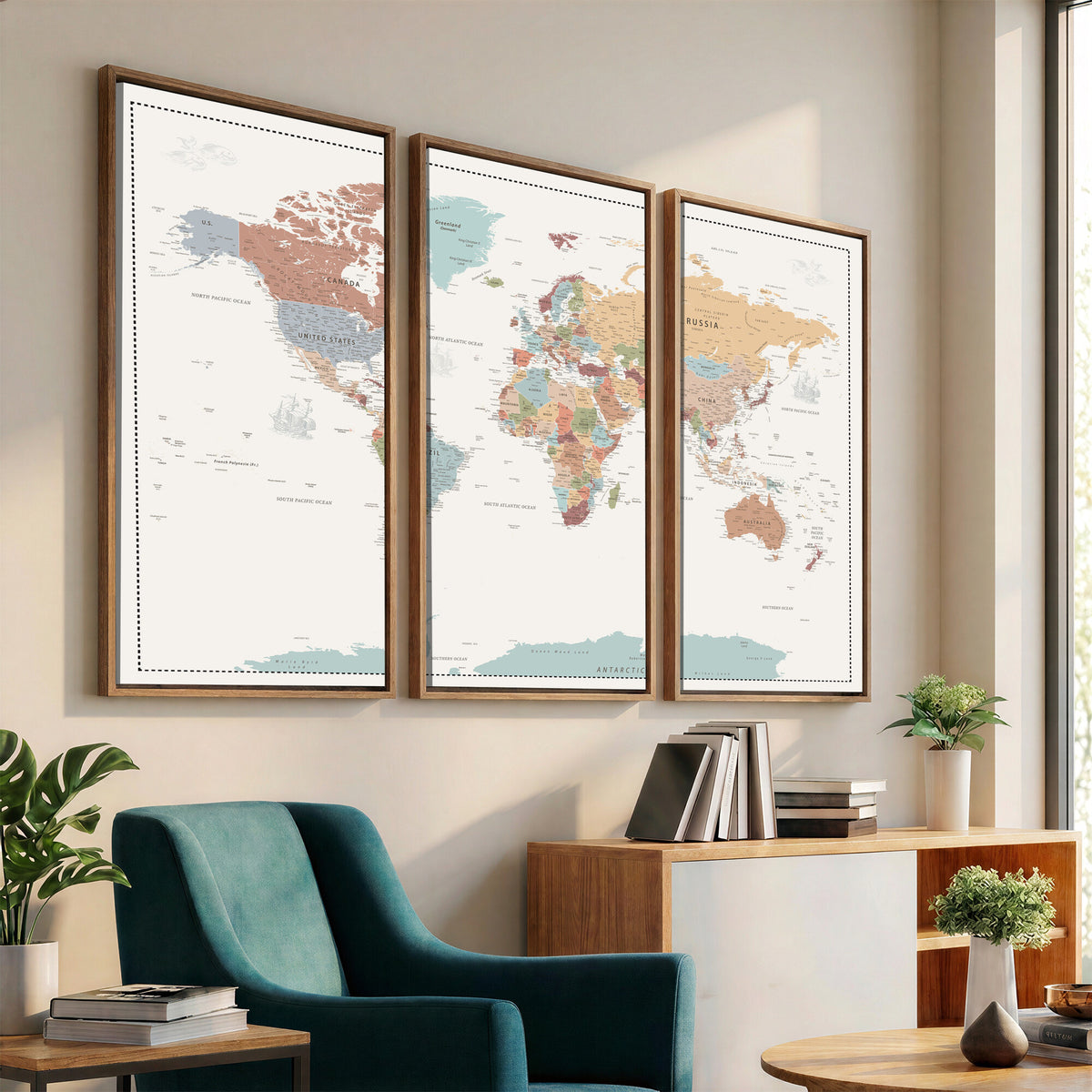 63447567-MGV-CV-36X24 - Pastel Colors World Map Wall Art Canvas Print
