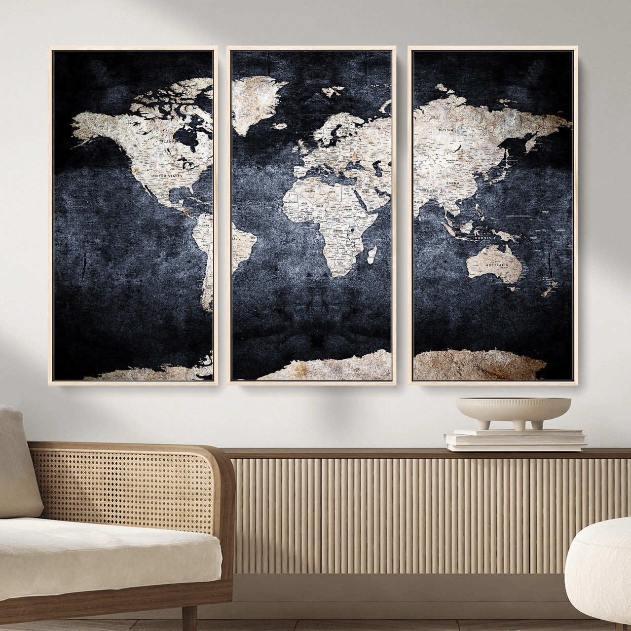 41193404-MGV-CV-36X24 - World Map Wall Art Canvas Print, Modern Decorative Framed Map Artwork Prints for Living Room, Office, Bedroom Wall Decor