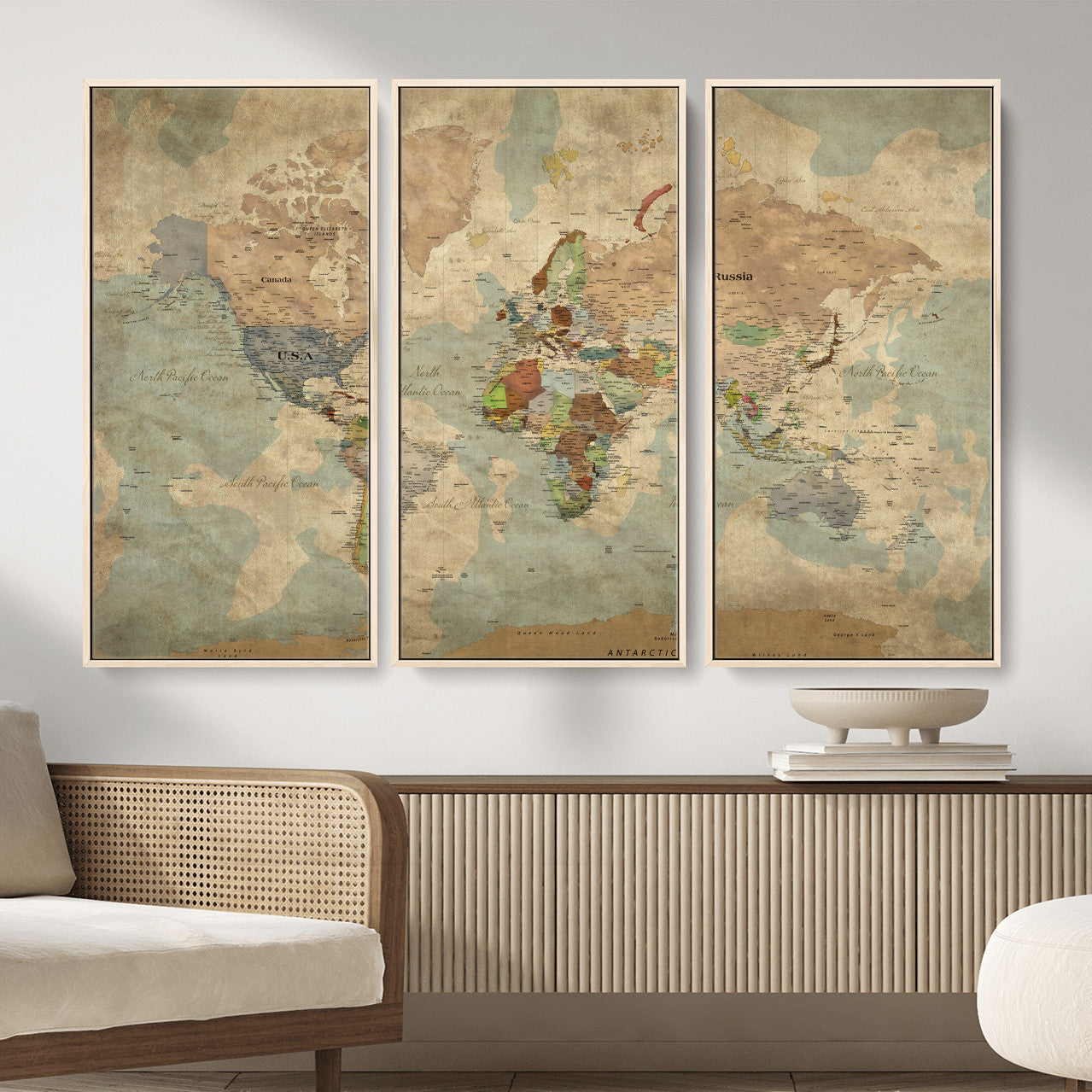 31492148-MGV-CV-36X24 - World Map Wall Art Canvas Print, Modern Decorative Framed Map Artwork Prints for Living Room, Office, Bedroom Wall Decor