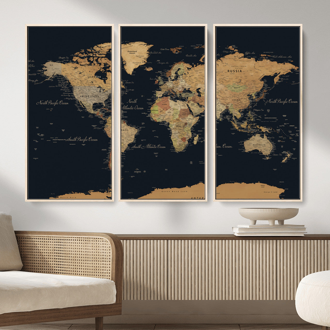 36916368-MGV-CV-36X24 - World Map Wall Art Canvas Print, Modern Decorative Framed Map Artwork Prints for Living Room, Office, Bedroom Wall Decor
