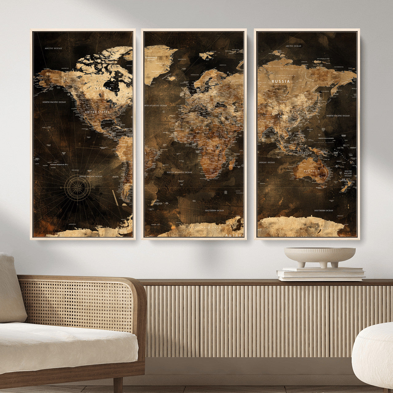 97742922-MGV-CV-36X24 - World Map Wall Art Canvas Print, Modern Decorative Framed Map Artwork Prints for Living Room, Office, Bedroom Wall Decor