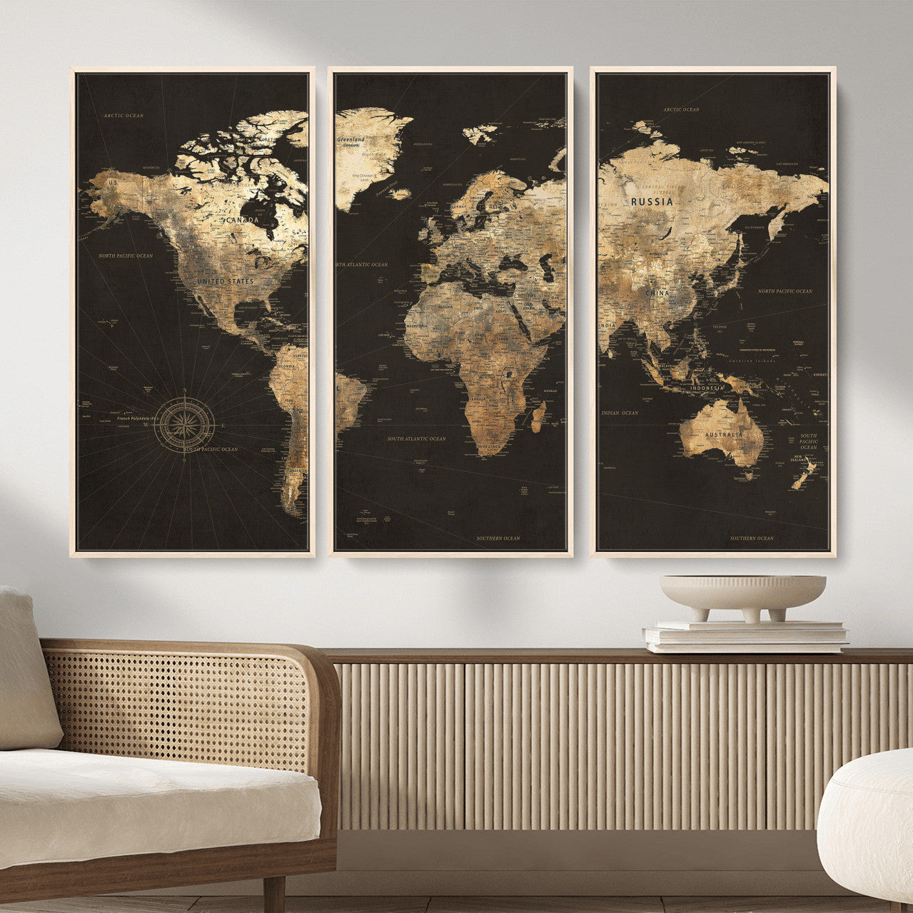 70985630-MGV-CV-36X24 - World Map Wall Art Canvas Print, Modern Decorative Framed Map Artwork Prints for Living Room, Office, Bedroom Wall Decor