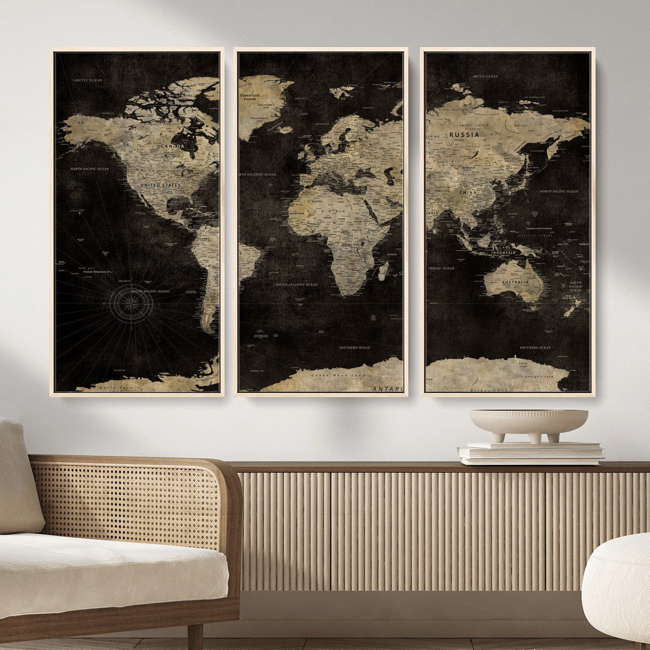 60653880-MGV-CV-36X24 - World Map Wall Art Canvas Print, Modern Decorative Framed Map Artwork Prints for Living Room, Office, Bedroom Wall Decor
