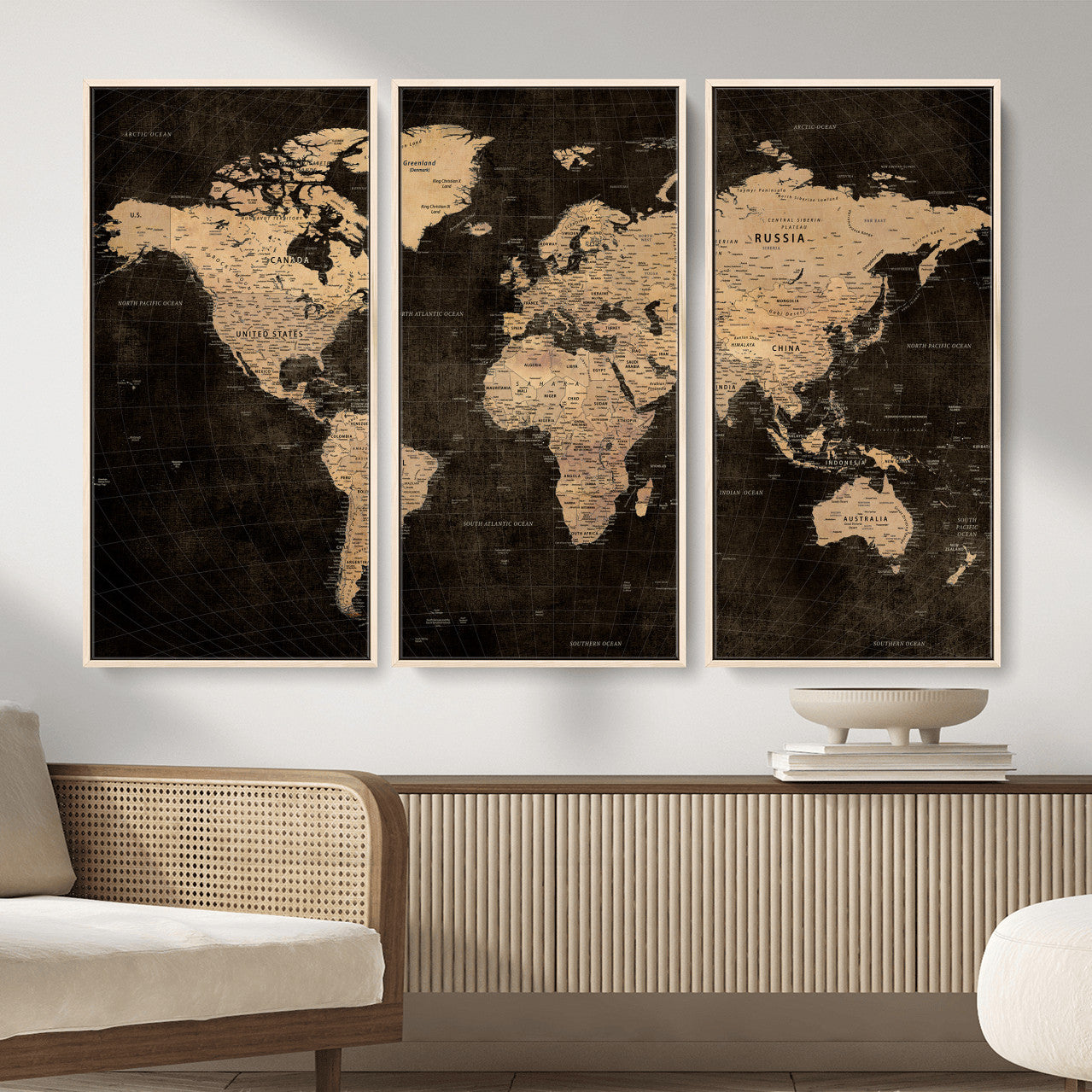 15118265-MGV-CV-36X24 - World Map Wall Art Canvas Print, Modern Decorative Framed Map Artwork Prints for Living Room, Office, Bedroom Wall Decor