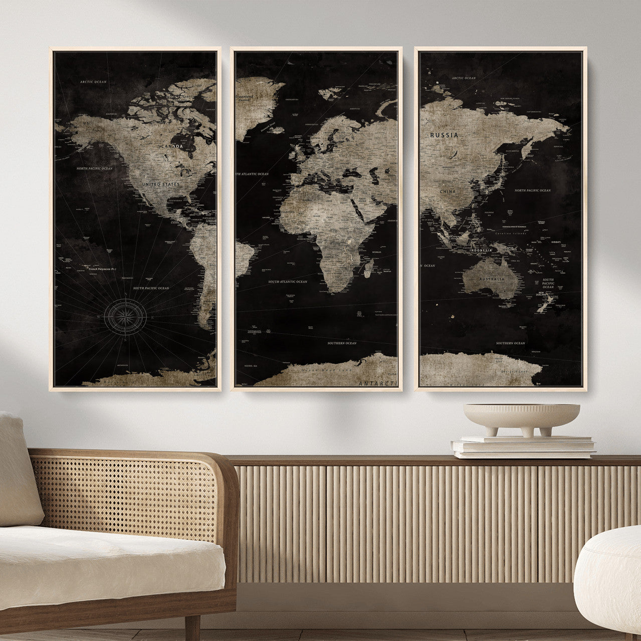 56225956-MGV-CV-36X24 - World Map Wall Art Canvas Print, Modern Decorative Framed Map Artwork Prints for Living Room, Office, Bedroom Wall Decor