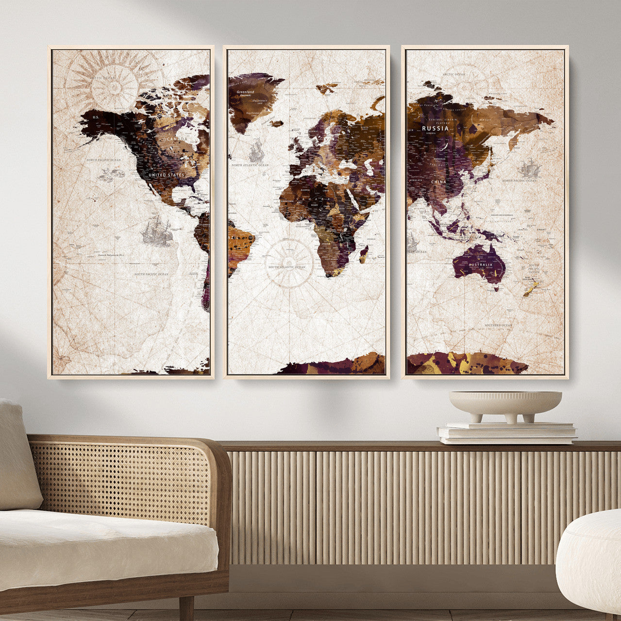 53400857-MGV-CV-36X24 - World Map Wall Art Canvas Print, Modern Decorative Framed Map Artwork Prints for Living Room, Office, Bedroom Wall Decor