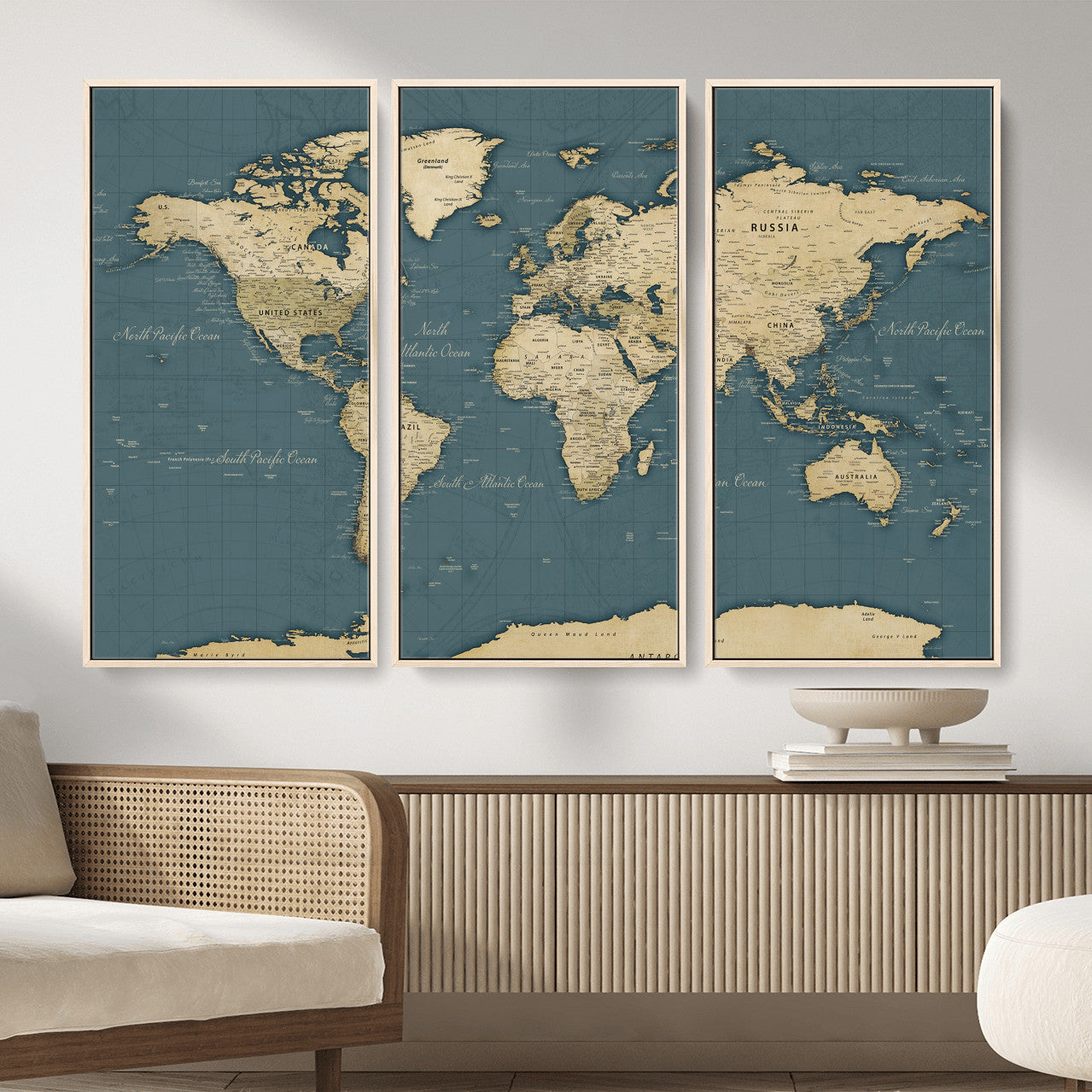 99599383-MGV-CV-36X24 - World Map Wall Art Canvas Print, Modern Decorative Framed Map Artwork Prints for Living Room, Office, Bedroom Wall Decor