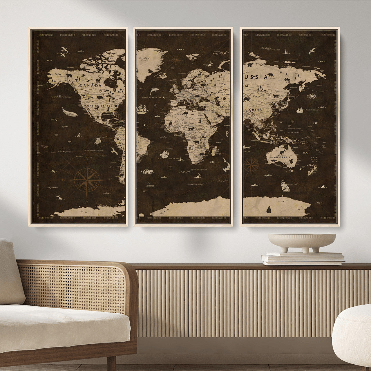 44276398-MGV-CV-36X24 - World Map Wall Art Canvas Print, Modern Decorative Framed Map Artwork Prints for Living Room, Office, Bedroom Wall Decor