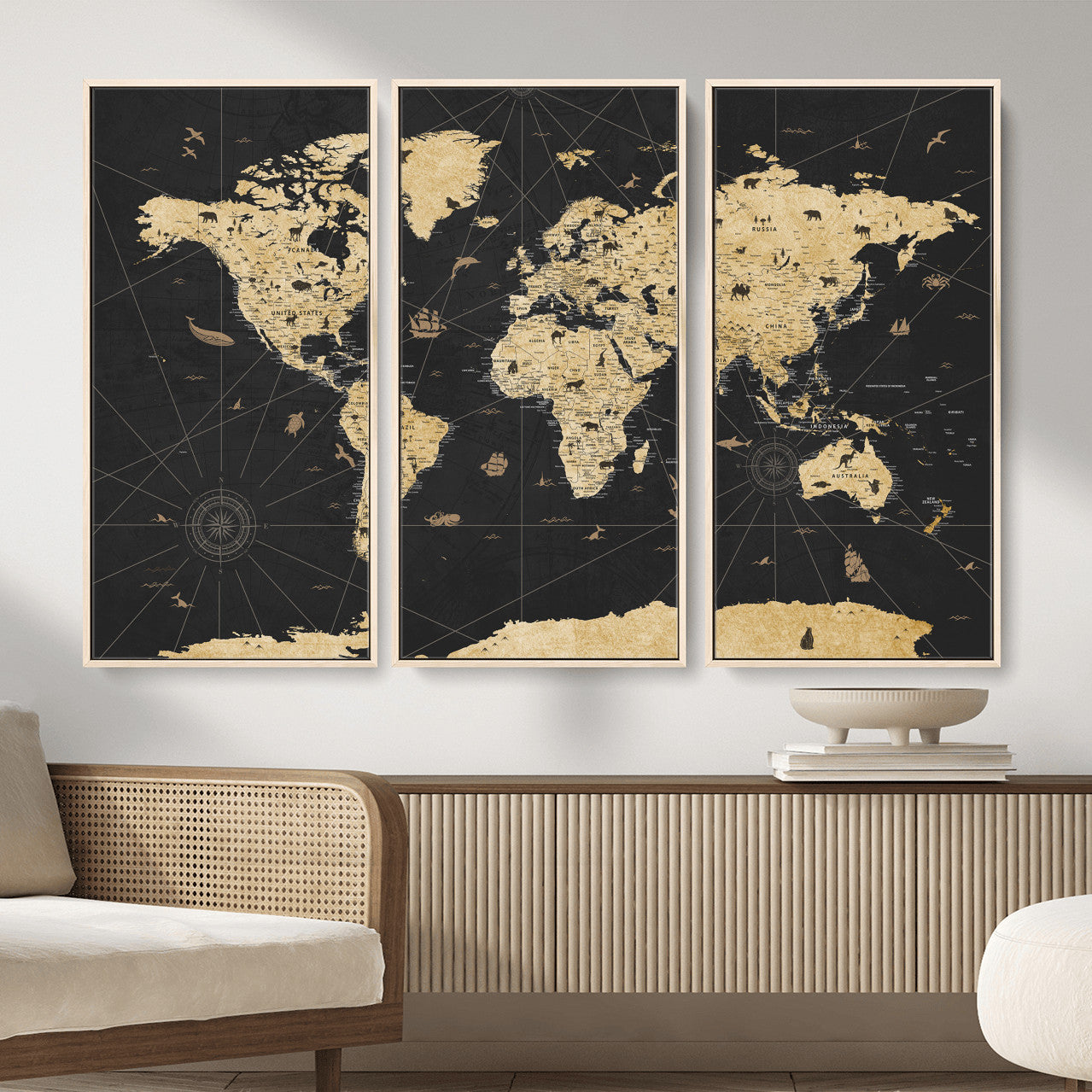 80270976-MGV-CV-36X24 - World Map Wall Art Canvas Print, Modern Decorative Framed Map Artwork Prints for Living Room, Office, Bedroom Wall Decor