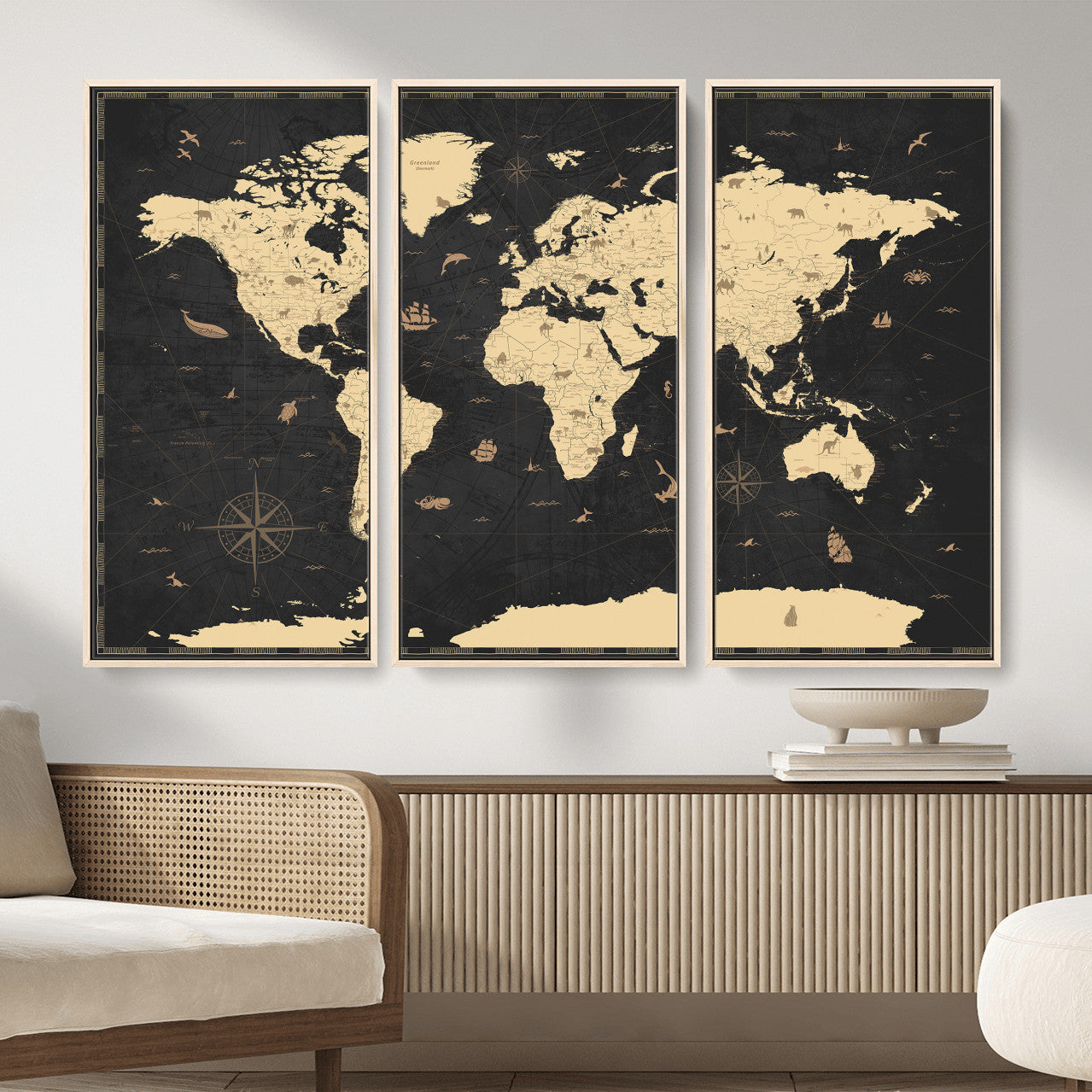 75220264-MGV-CV-36X24 - World Map Wall Art Canvas Print, Modern Decorative Framed Map Artwork Prints for Living Room, Office, Bedroom Wall Decor