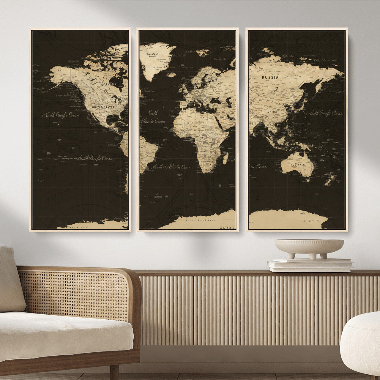 89024244-MGV-CV-36X24 - World Map Wall Art Canvas Print, Modern Decorative Framed Map Artwork Prints for Living Room, Office, Bedroom Wall Decor