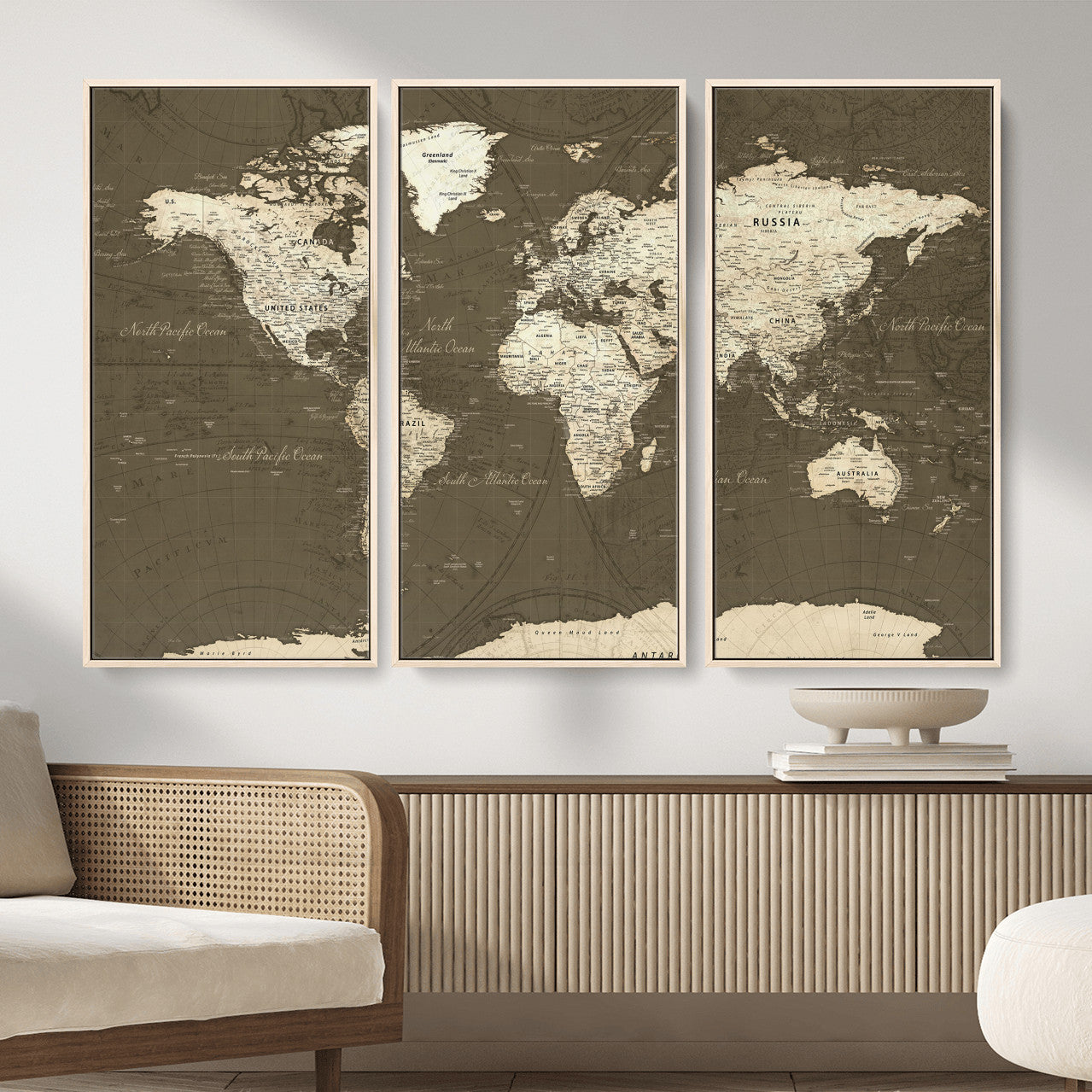 33202610-MGV-CV-36X24 - World Map Wall Art Canvas Print, Modern Decorative Framed Map Artwork Prints for Living Room, Office, Bedroom Wall Decor