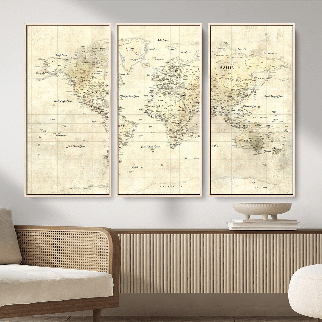 17101439-MGV-CV-36X24 - World Map Wall Art Canvas Print, Modern Decorative Framed Map Artwork Prints for Living Room, Office, Bedroom Wall Decor