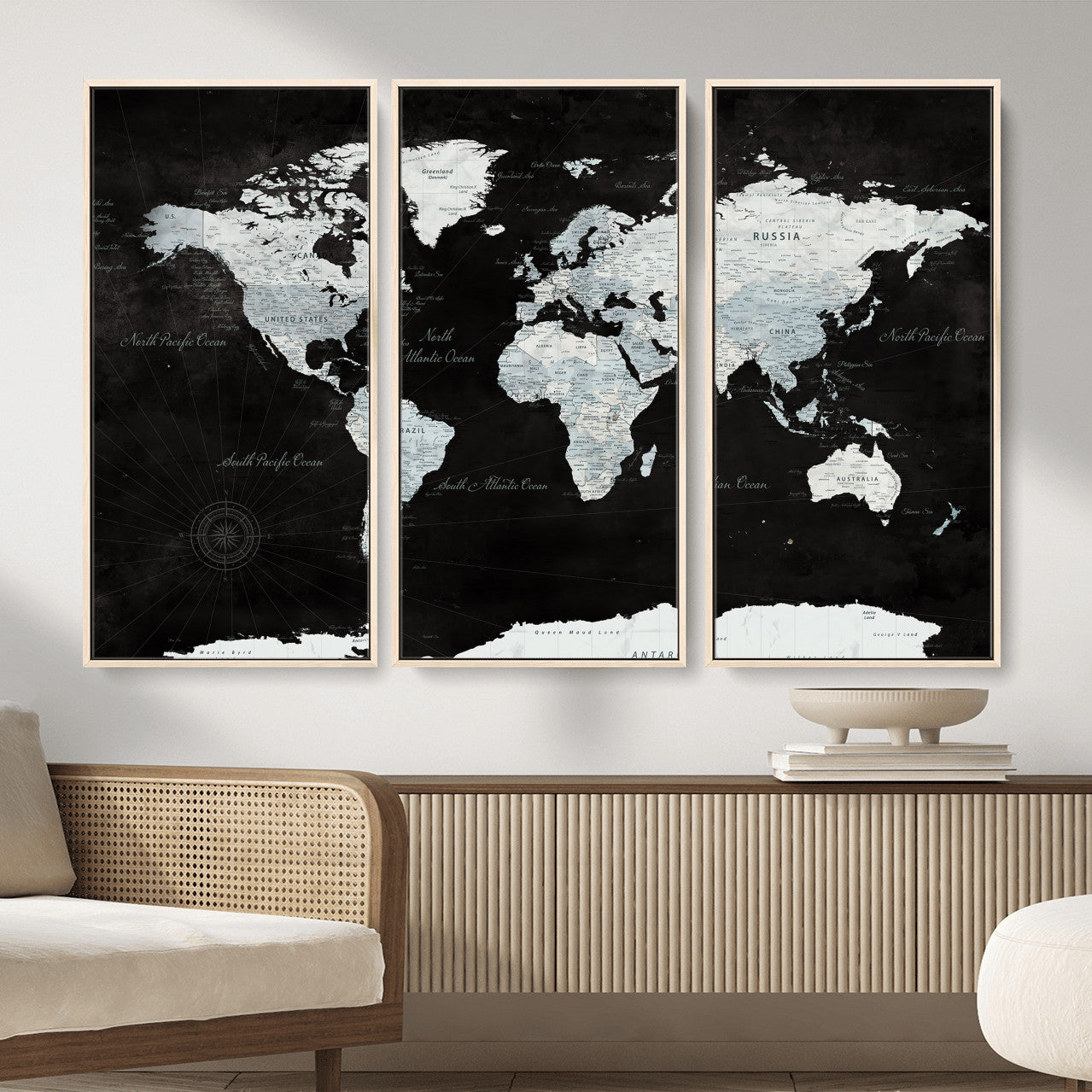 28664806-MGV-CV-36X24 - World Map Wall Art Canvas Print, Modern Decorative Framed Map Artwork Prints for Living Room, Office, Bedroom Wall Decor