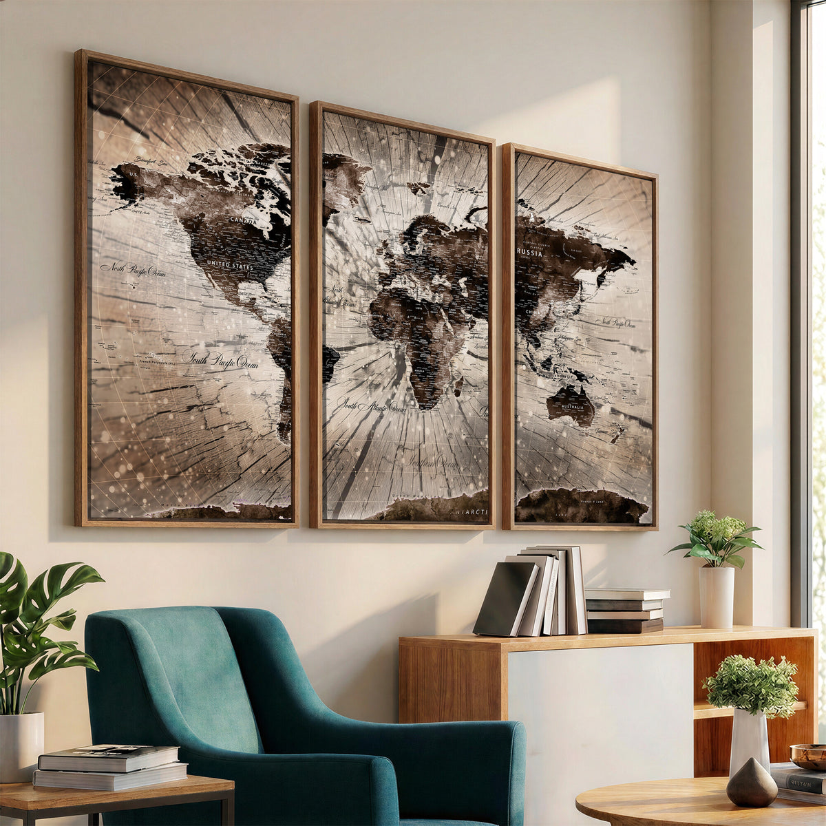 94623295-MGV-CV-36X24 - World Map Wall Art Canvas Print, Modern Decorative Framed Map Artwork Prints for Living Room, Office, Bedroom Wall Decor
