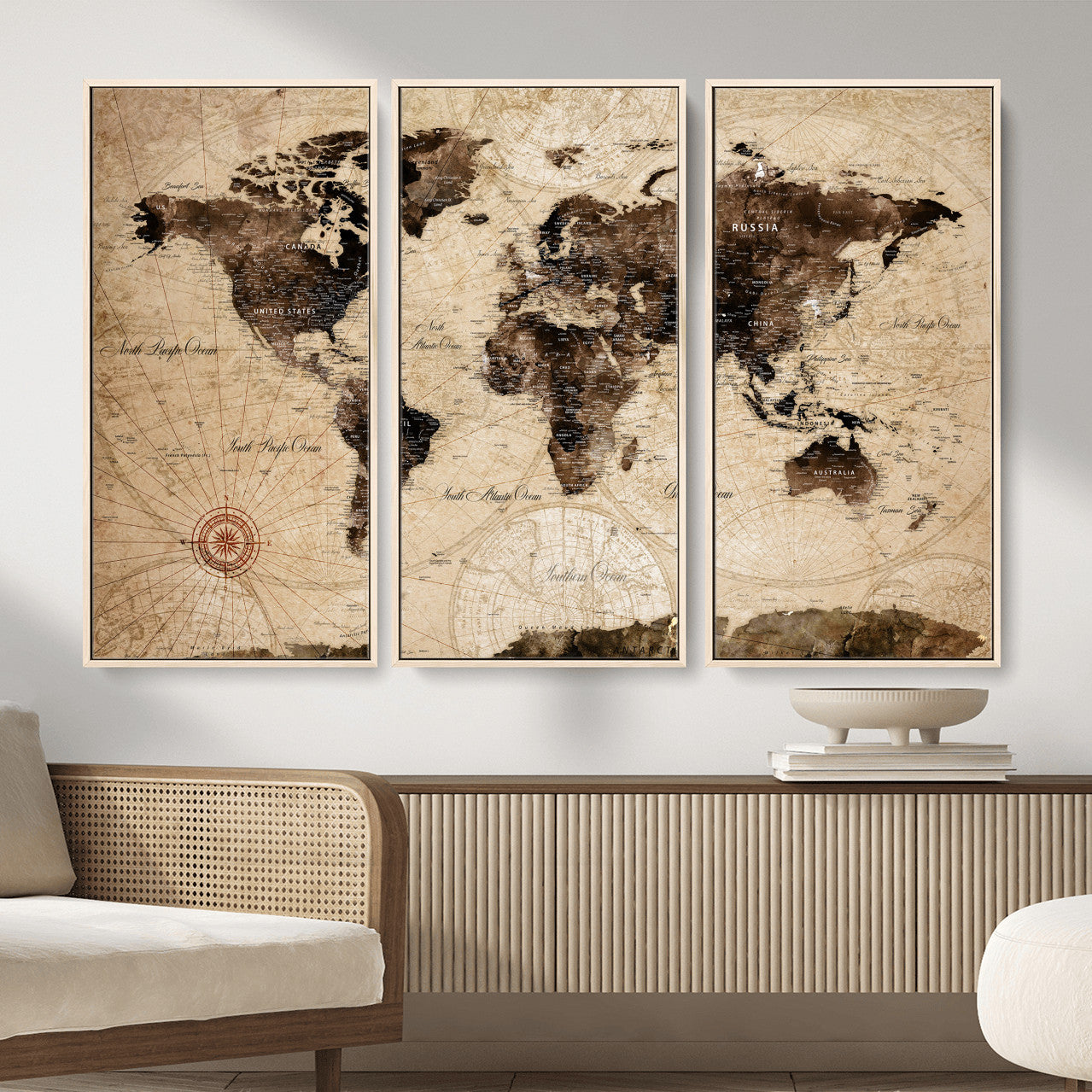 47657418-MGV-CV-36X24 - World Map Wall Art Canvas Print, Modern Decorative Framed Map Artwork Prints for Living Room, Office, Bedroom Wall Decor