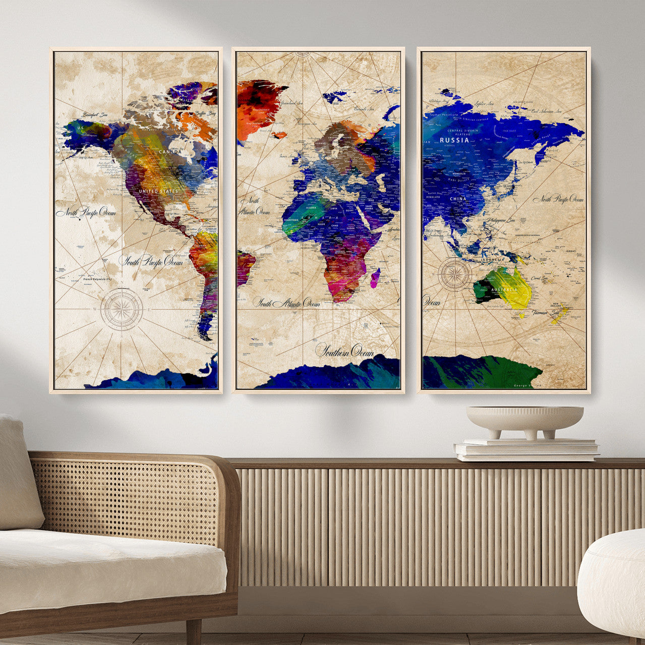 26284075-MGV-CV-36X24 - World Map Wall Art Canvas Print, Modern Decorative Framed Map Artwork Prints for Living Room, Office, Bedroom Wall Decor