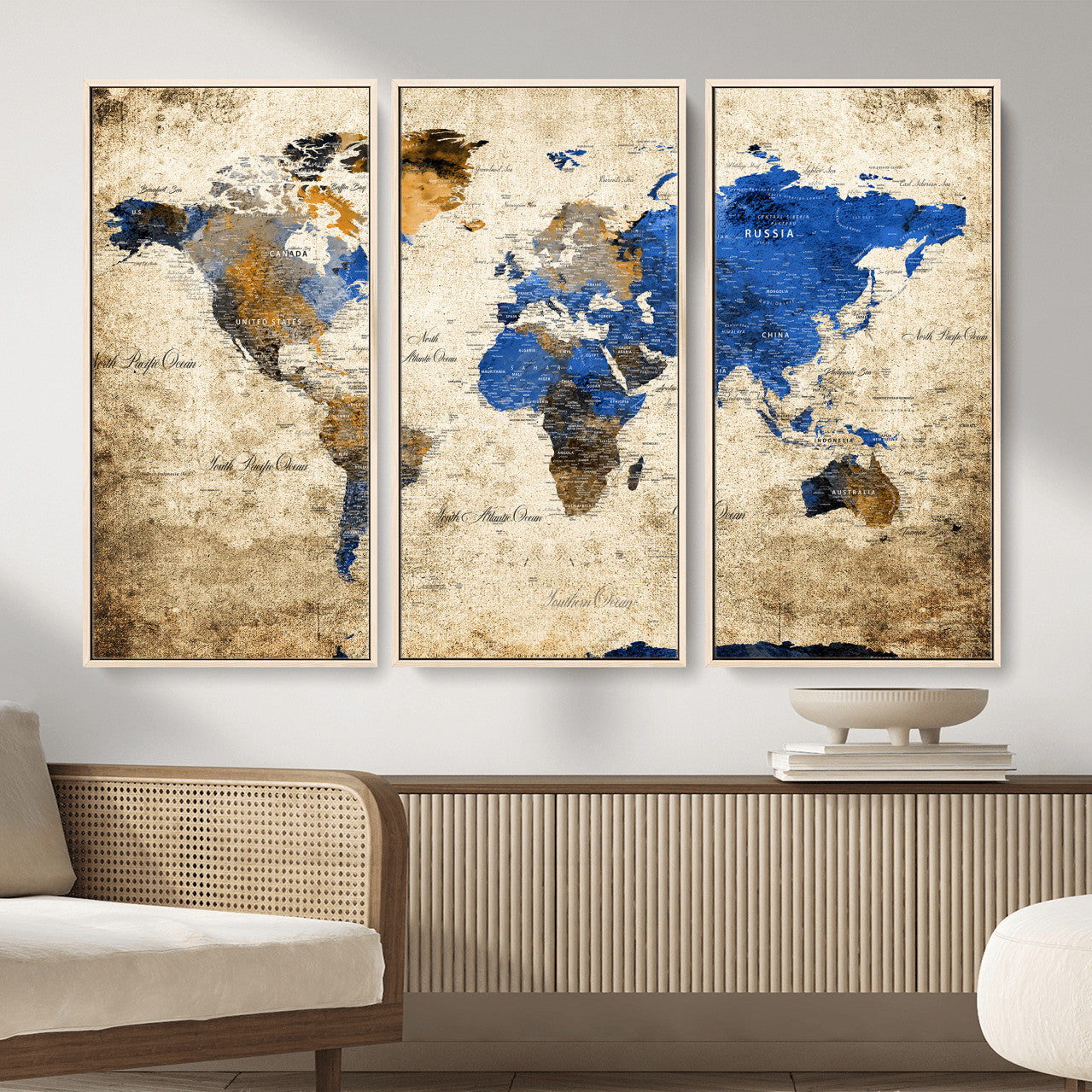 27314341-MGV-CV-36X24 - World Map Wall Art Canvas Print, Modern Decorative Framed Map Artwork Prints for Living Room, Office, Bedroom Wall Decor