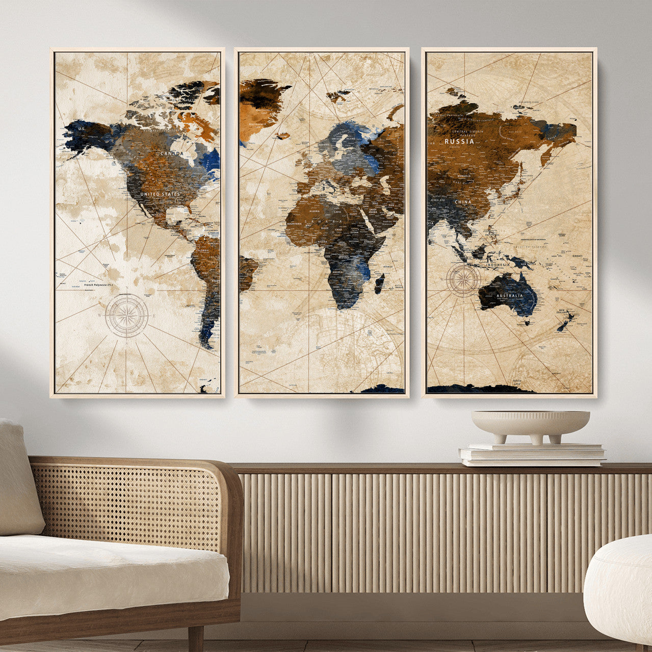15727090-MGV-CV-36X24 - World Map Wall Art Canvas Print, Modern Decorative Framed Map Artwork Prints for Living Room, Office, Bedroom Wall Decor