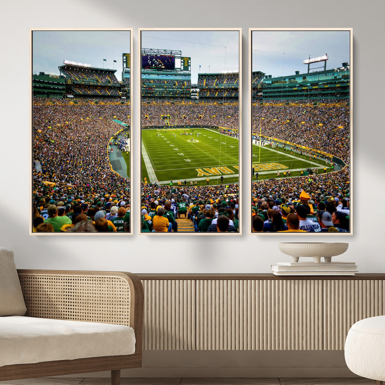 56521752-MGV-CV-36X24 - Green Bay Packers Stadium Wall Art Canvas Print, Lambeau Field Football Stadium Artwork, Framed Wall Art Ready to Hang