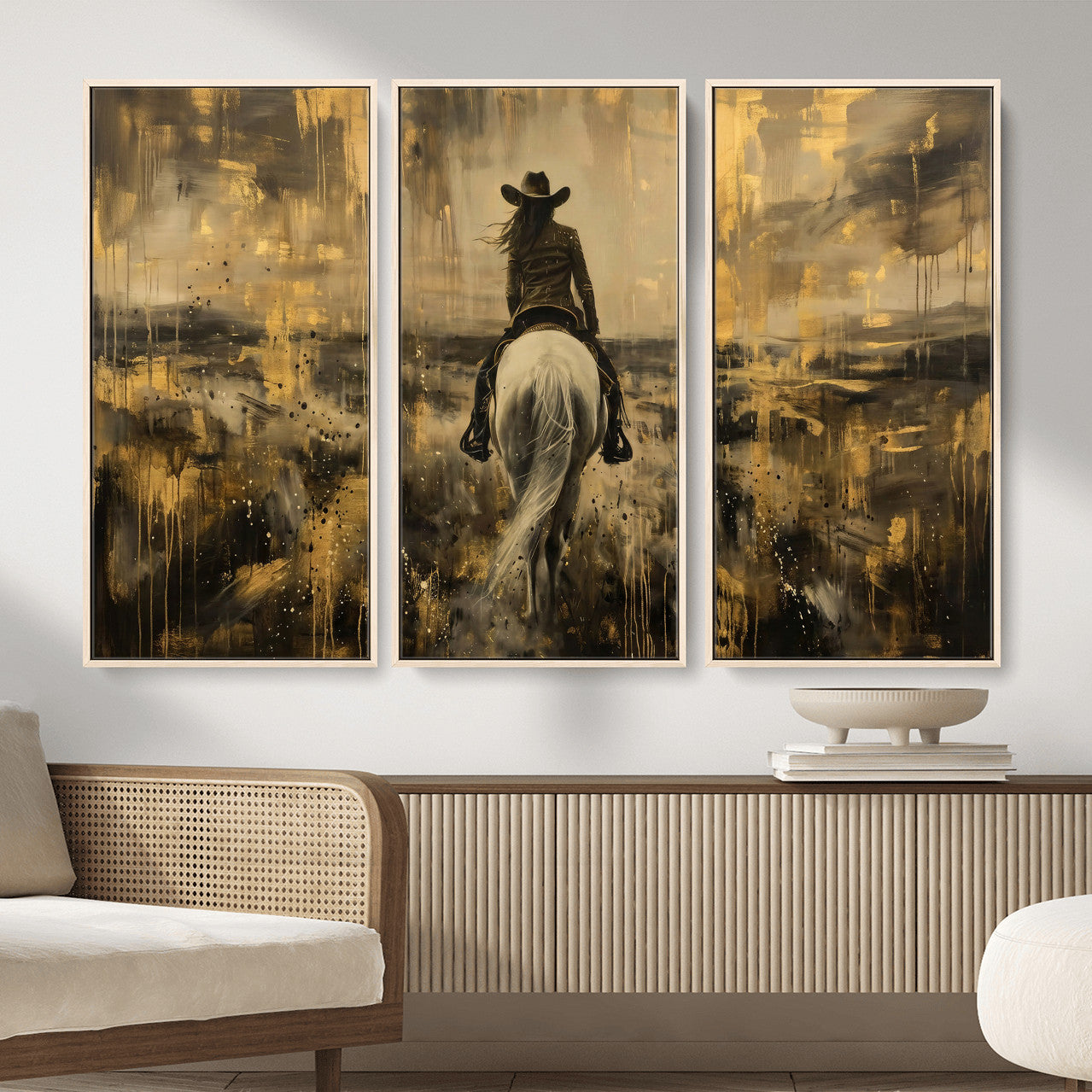 20465530-MGV-CV-36X24 - Cowgirl Wall Art Canvas Print, Western Horse Rider Wall Art, Framed Wall Art Ready to Hang