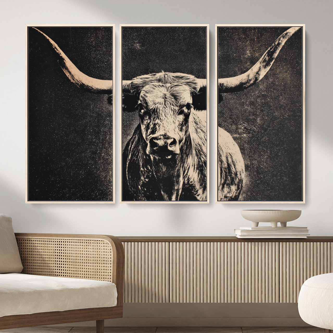 27394218-MGV-CV-36X24 - Vintage Texas Longhorn Bull Wall Art Canvas Print, Cow Portrait Photography Print, Framed Wall Art Ready to Hang
