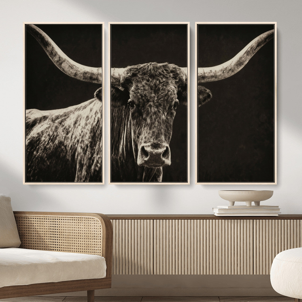 74513721-MGV-CV-36X24 - Vintage Texas Longhorn Bull Wall Art Canvas Print, Cow Portrait Photography Print, Framed Wall Art Ready to Hang