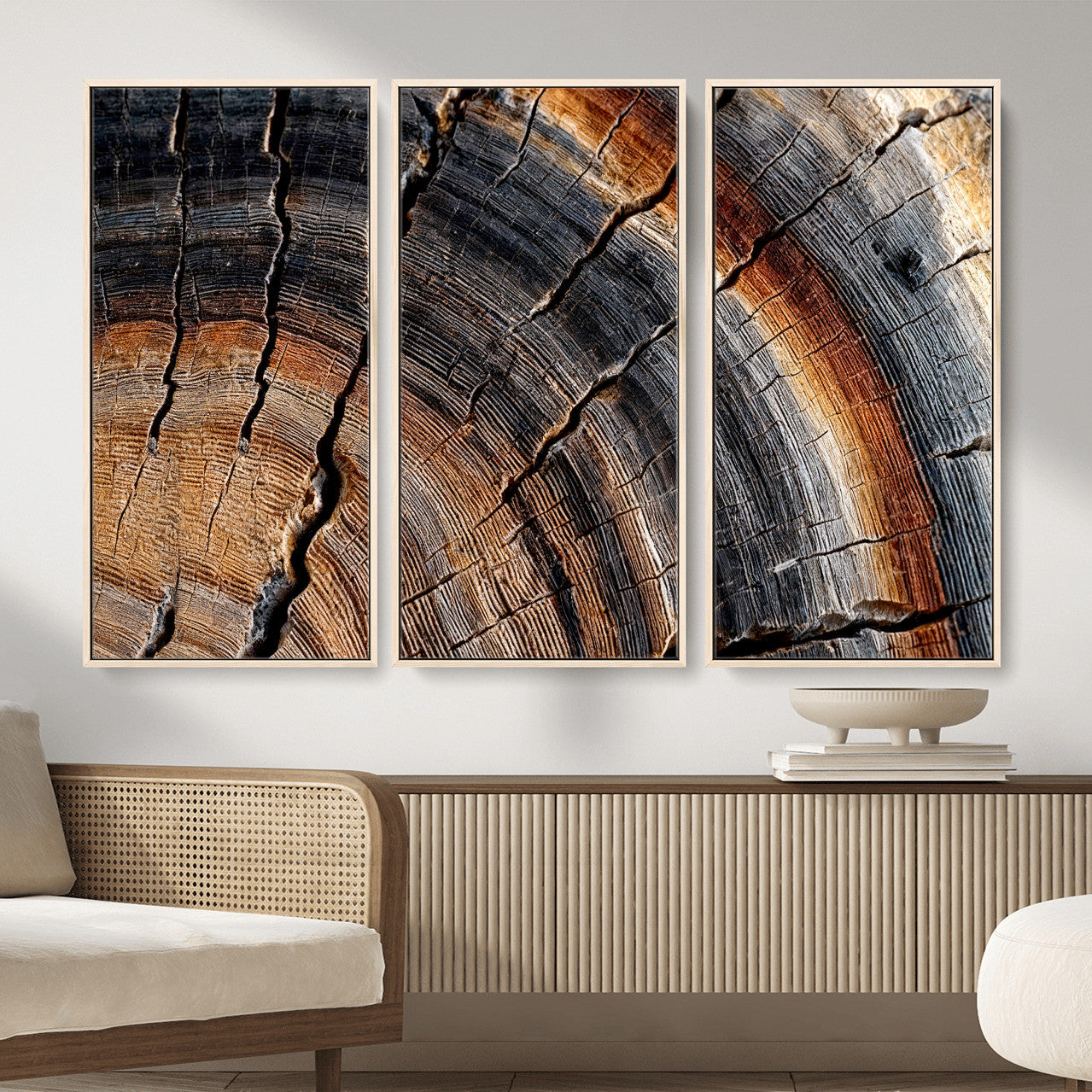 92693966E-MGV-CV-36X24 - Framed Large Abstract Wood Grain Canvas Print, Tree Ring Pattern Wall Art, Framed Canvas Ready to Hang