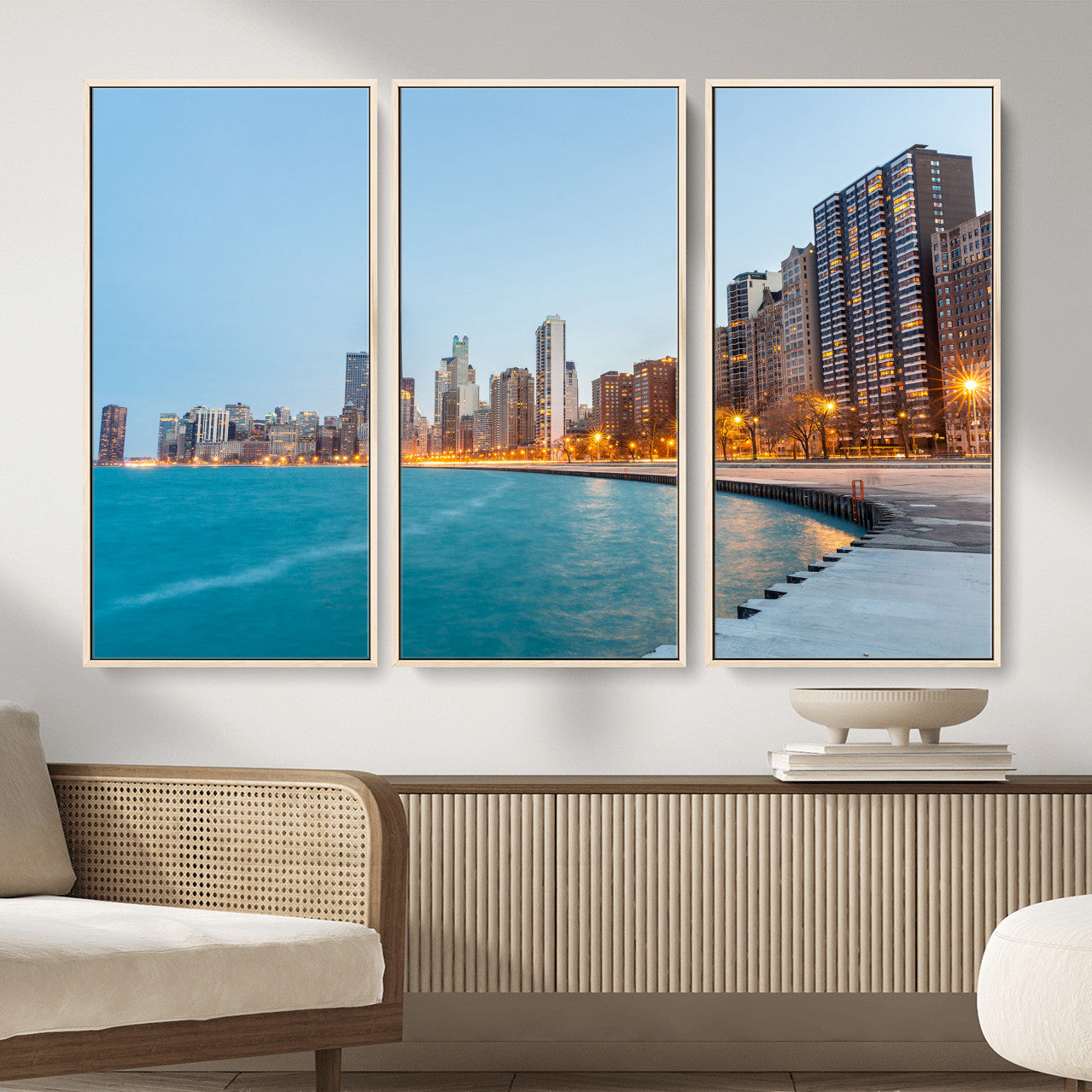66780141-MGV-CV-36X24 - Chicago Wall Art Canvas Print, Chicago City Downtown Night Cityscape Print for Modern Urban Wall Decor