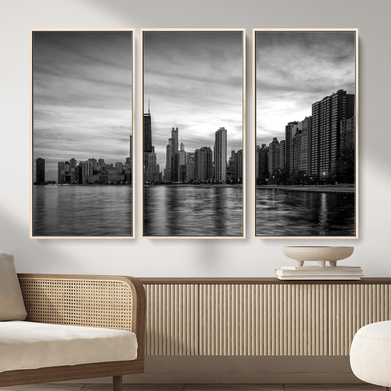 74552581-MGV-CV-36X24 - Chicago Wall Art Canvas Print, Chicago City Downtown Night Cityscape Print for Modern Urban Wall Decor