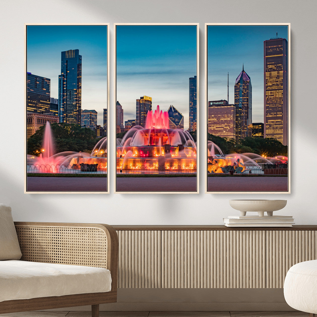 46805285-MGV-CV-36X24 - Chicago Wall Art Canvas Print, Chicago City Downtown Night Cityscape Print for Modern Urban Wall Decor