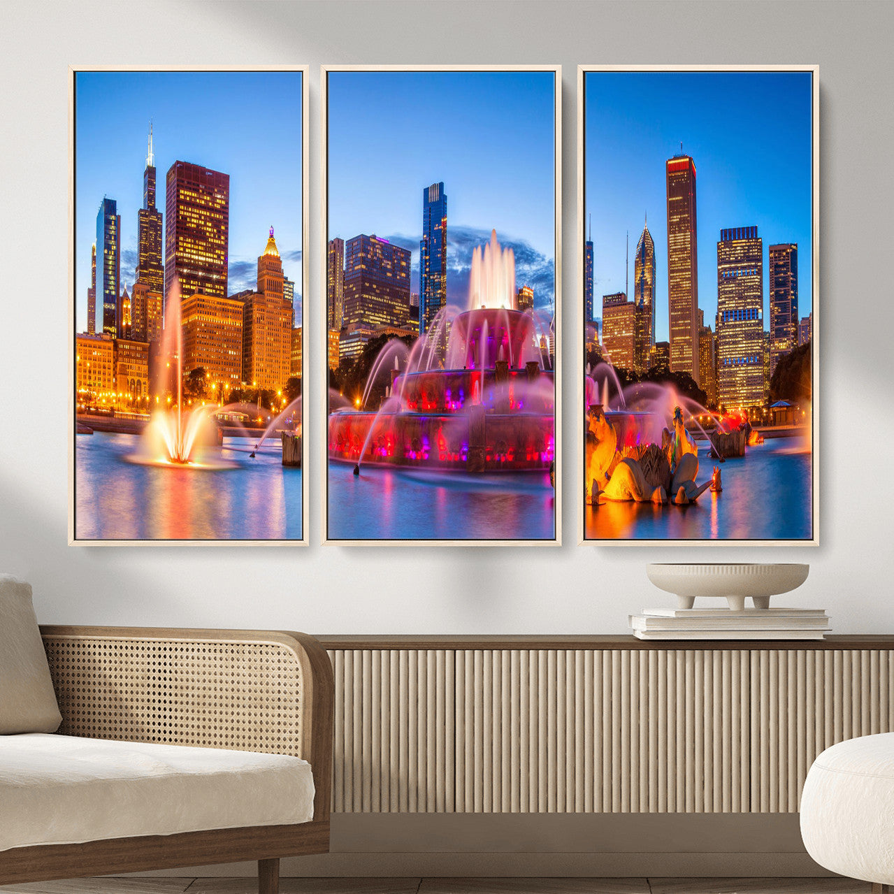 20251989-MGV-CV-36X24 - Chicago Wall Art Canvas Print, Chicago City Downtown Night Cityscape Print for Modern Urban Wall Decor