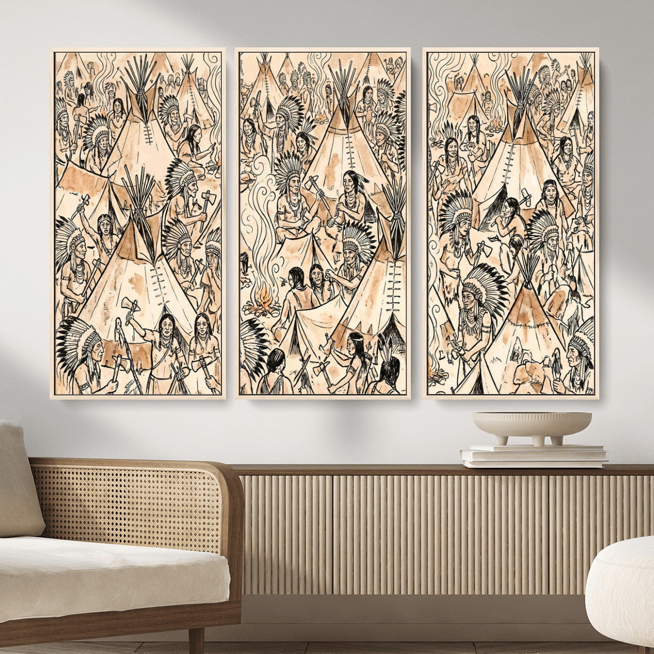 72739176-MGV-CV-36X24 - Farmhouse Animals Wall Art Canvas Print - Abstract Farm Animal Drawing Mid-Century Wall Art for Cabin Decor