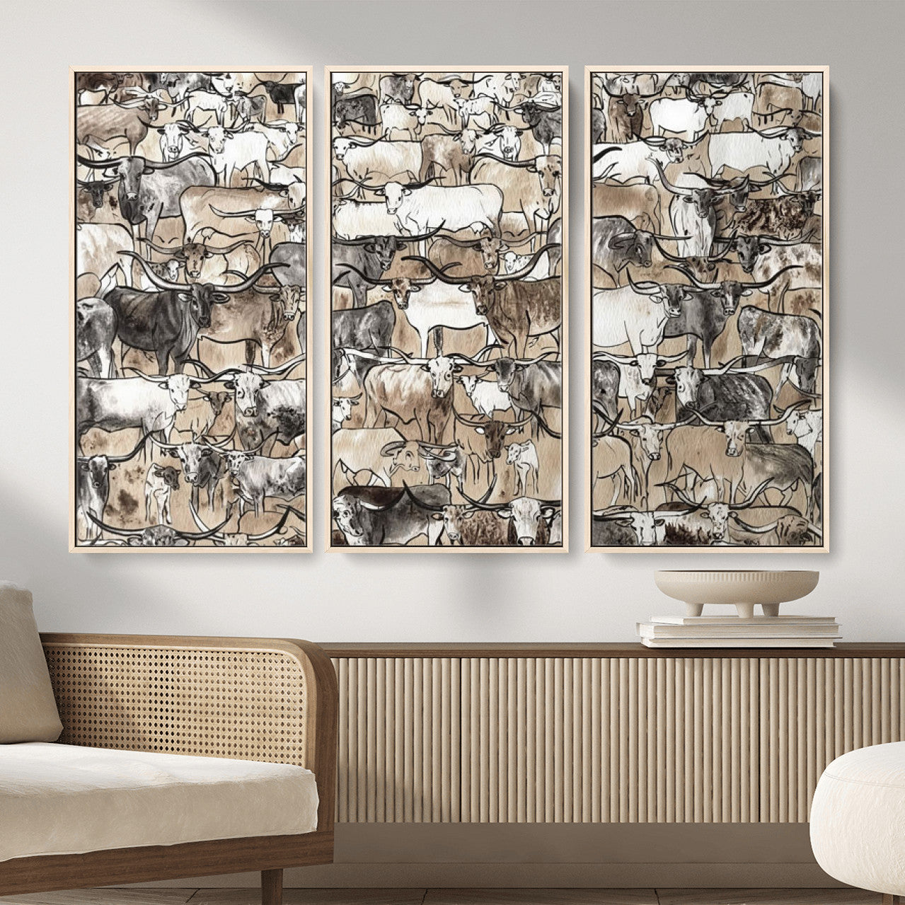 64368752-MGV-CV-36X24 - Farmhouse Animals Wall Art Canvas Print - Abstract Farm Animal Drawing Mid-Century Wall Art for Cabin Decor