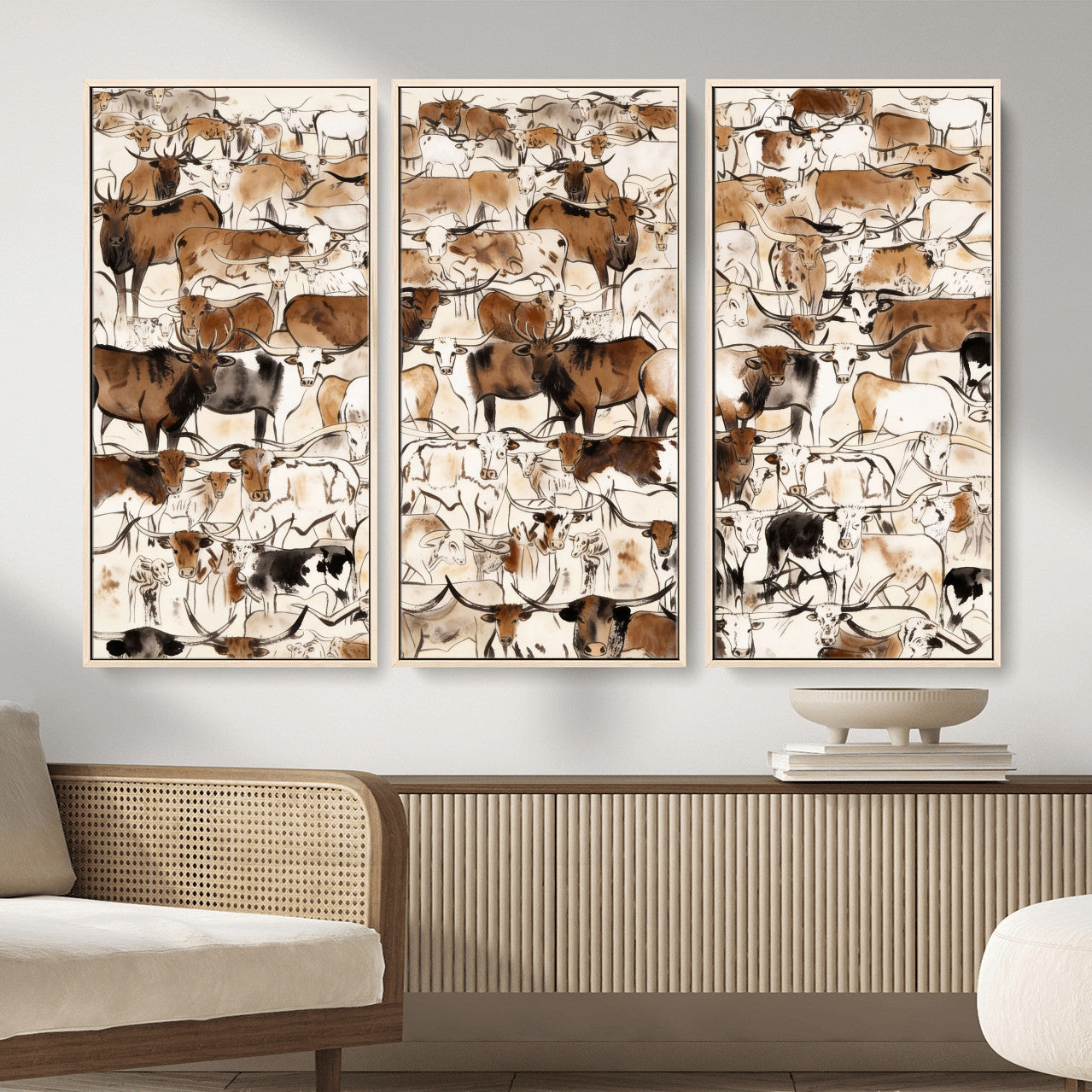 81416572-MGV-CV-36X24 - Farmhouse Animals Wall Art Canvas Print - Abstract Farm Animal Drawing Mid-Century Wall Art for Cabin Decor