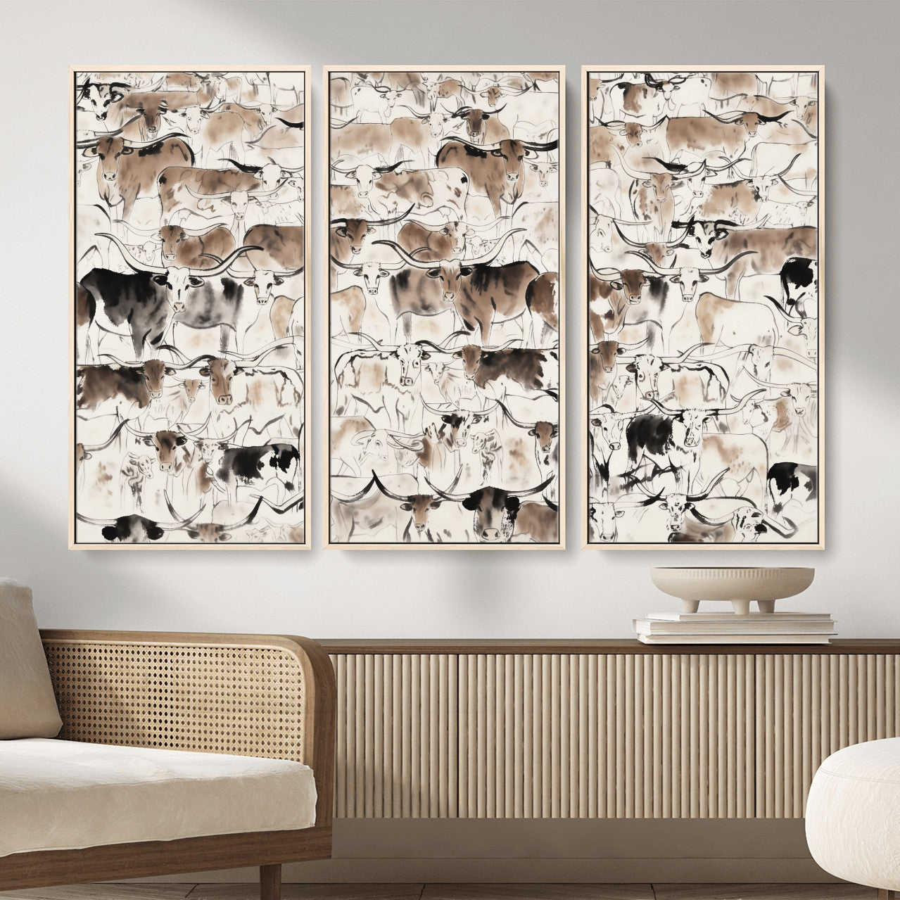 66685375-MGV-CV-36X24 - Farmhouse Animals Wall Art Canvas Print - Abstract Farm Animal Drawing Mid-Century Wall Art for Cabin Decor